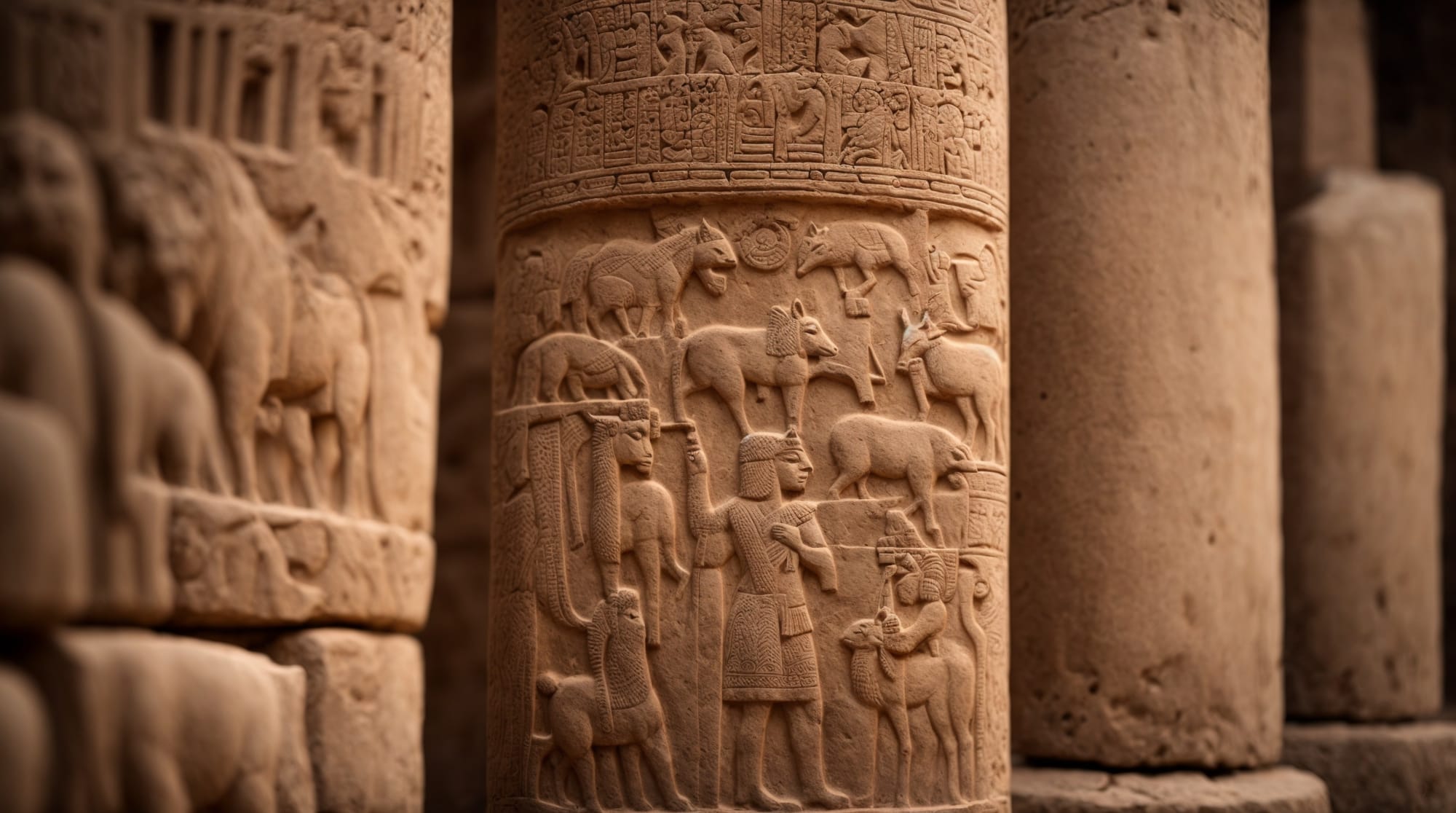 ancient carvings Close-up image of the ancient carvings on Göbeklitepe's pillars depicting wild animals
