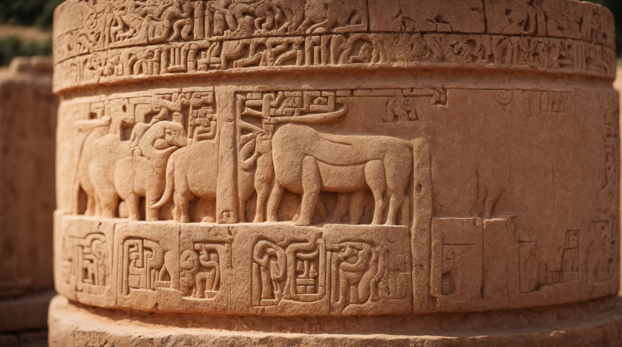 ancient carvings Detailed carvings of an animal relief on a T-shaped pillar at Göbeklitepe