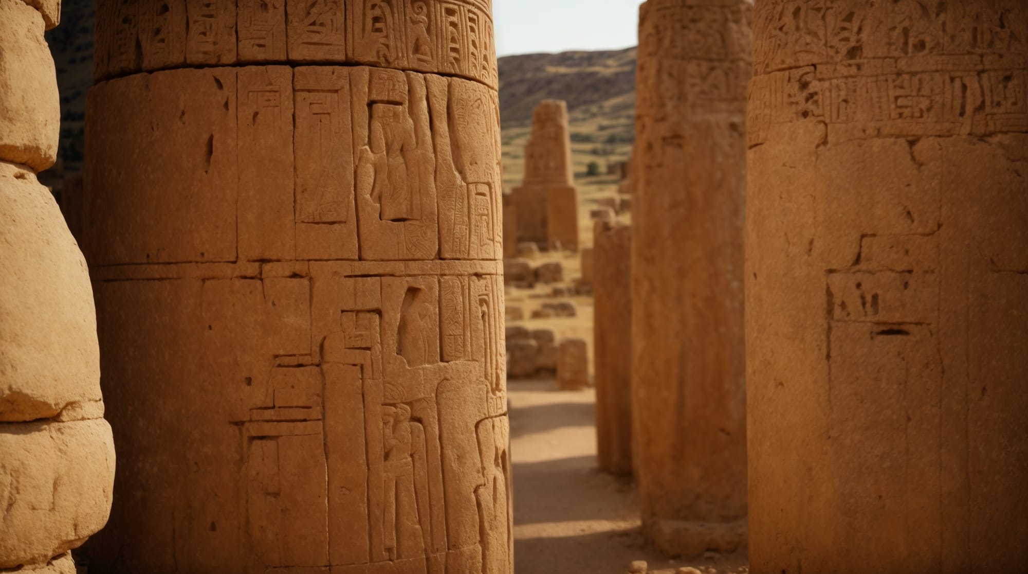ancient carvings detail of carvings on T-shaped pillars at Gobekli Tepe