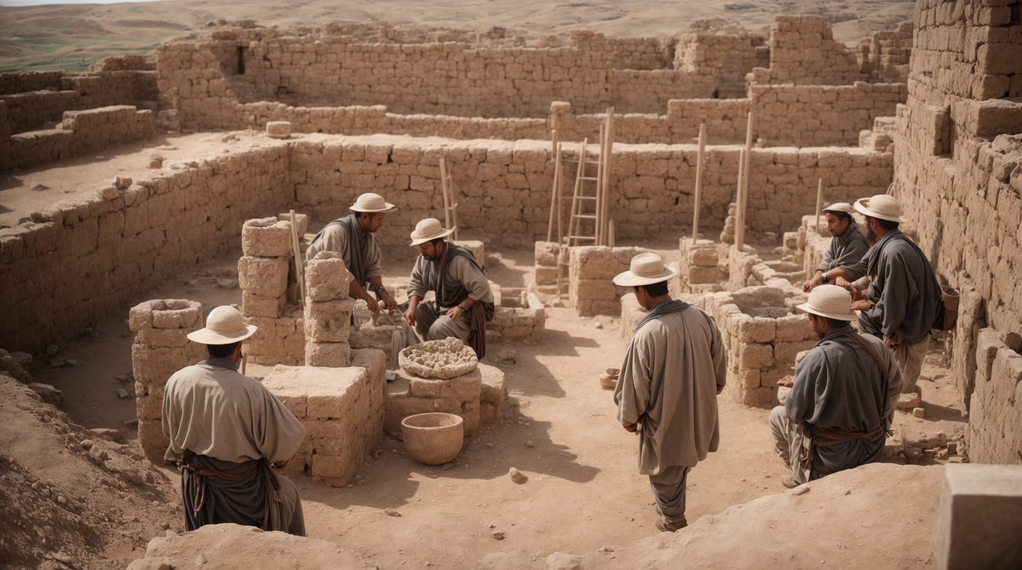 ancient technology Reconstruction scene of ancient builders at work in Göbeklitepe