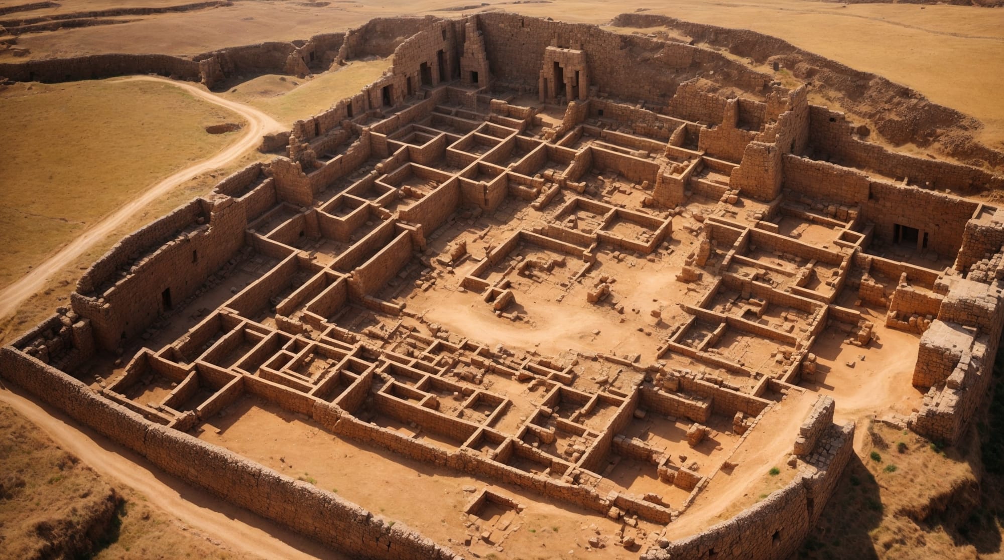archaeological depicting an aerial view of Gobekli Tepe's site layout with highlighted megalithic structures