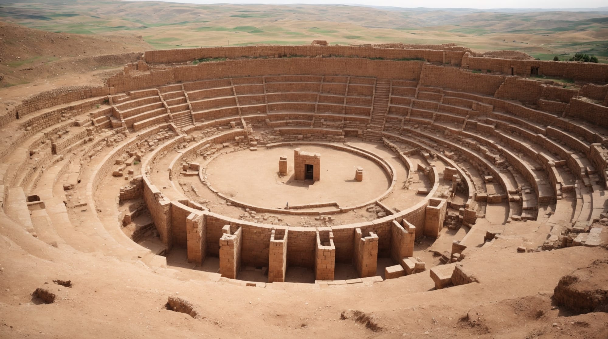 Panoramic view of Göbeklitepe with pillars and carvings