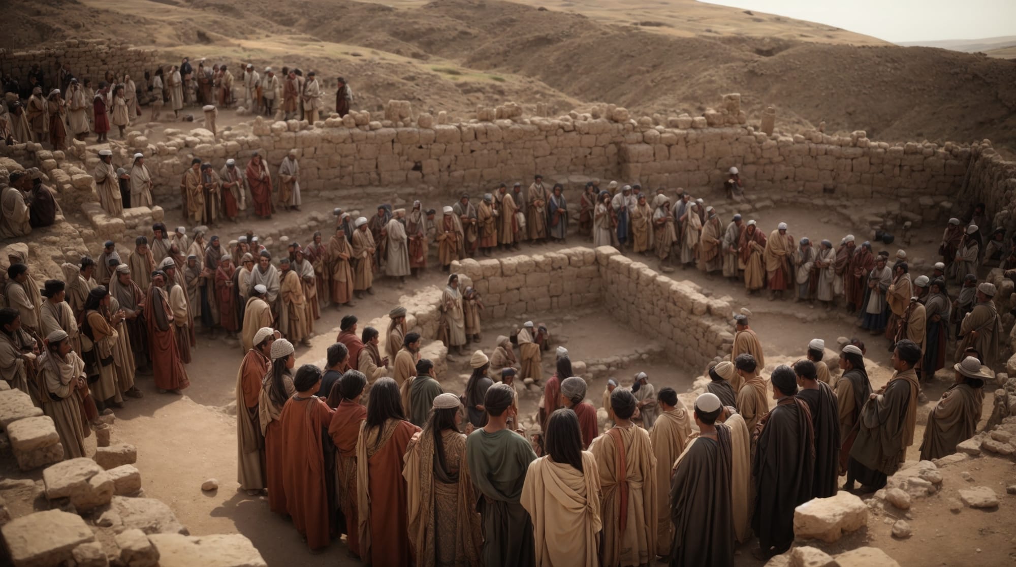 archaeological wonders Reconstruction of a gathering at Gobekli Tepe showing large groups of people