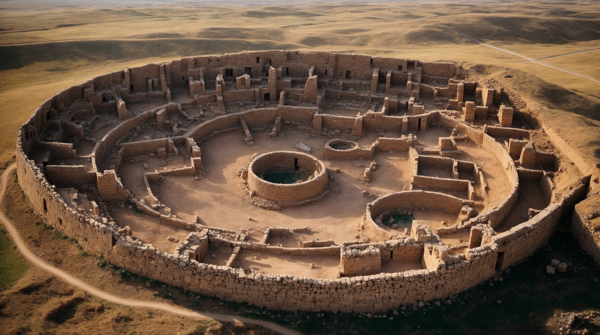 archeological sites Aerial view of Gobekli Tepe showing circular structures