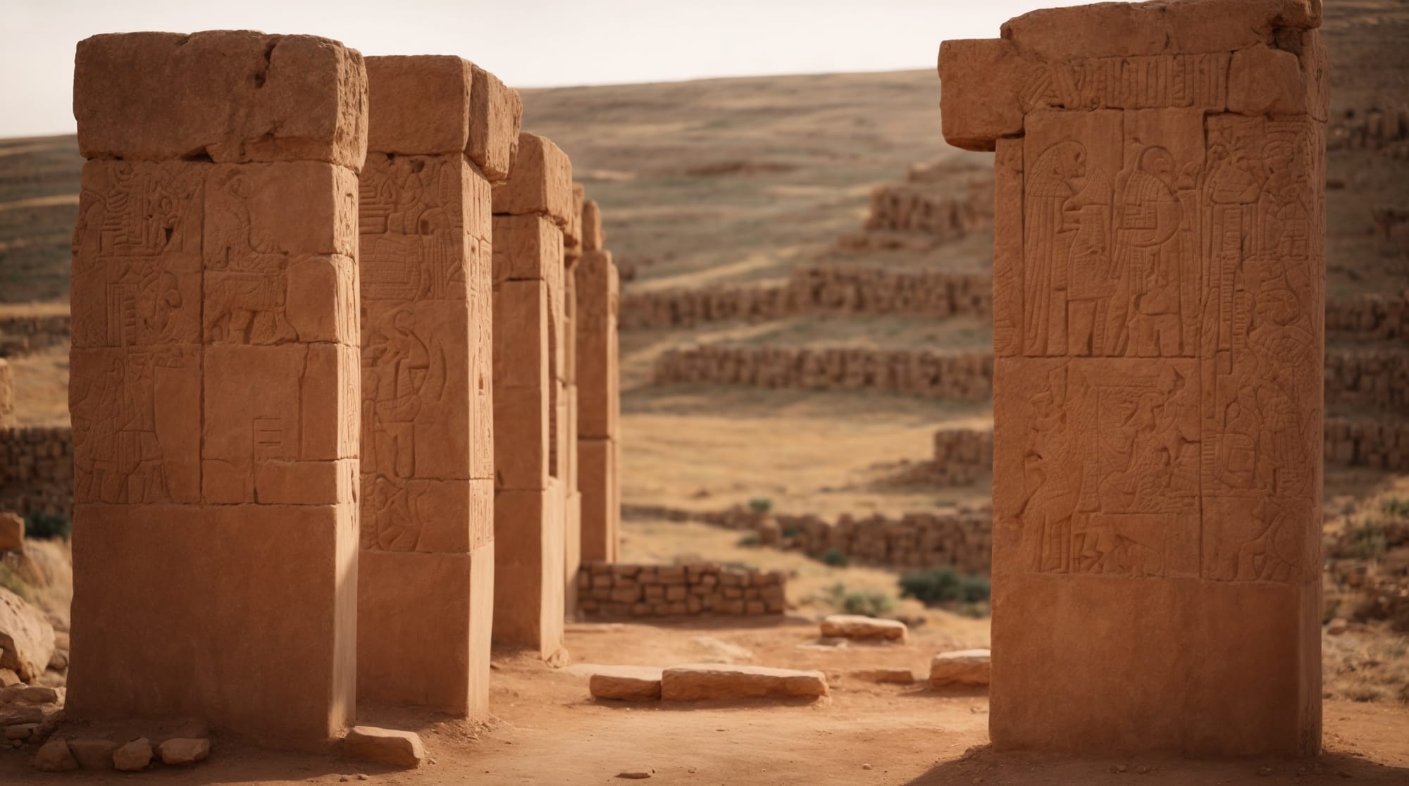 carved stone pillars Image of the carved stone pillars at Göbeklitepe with animal depictions