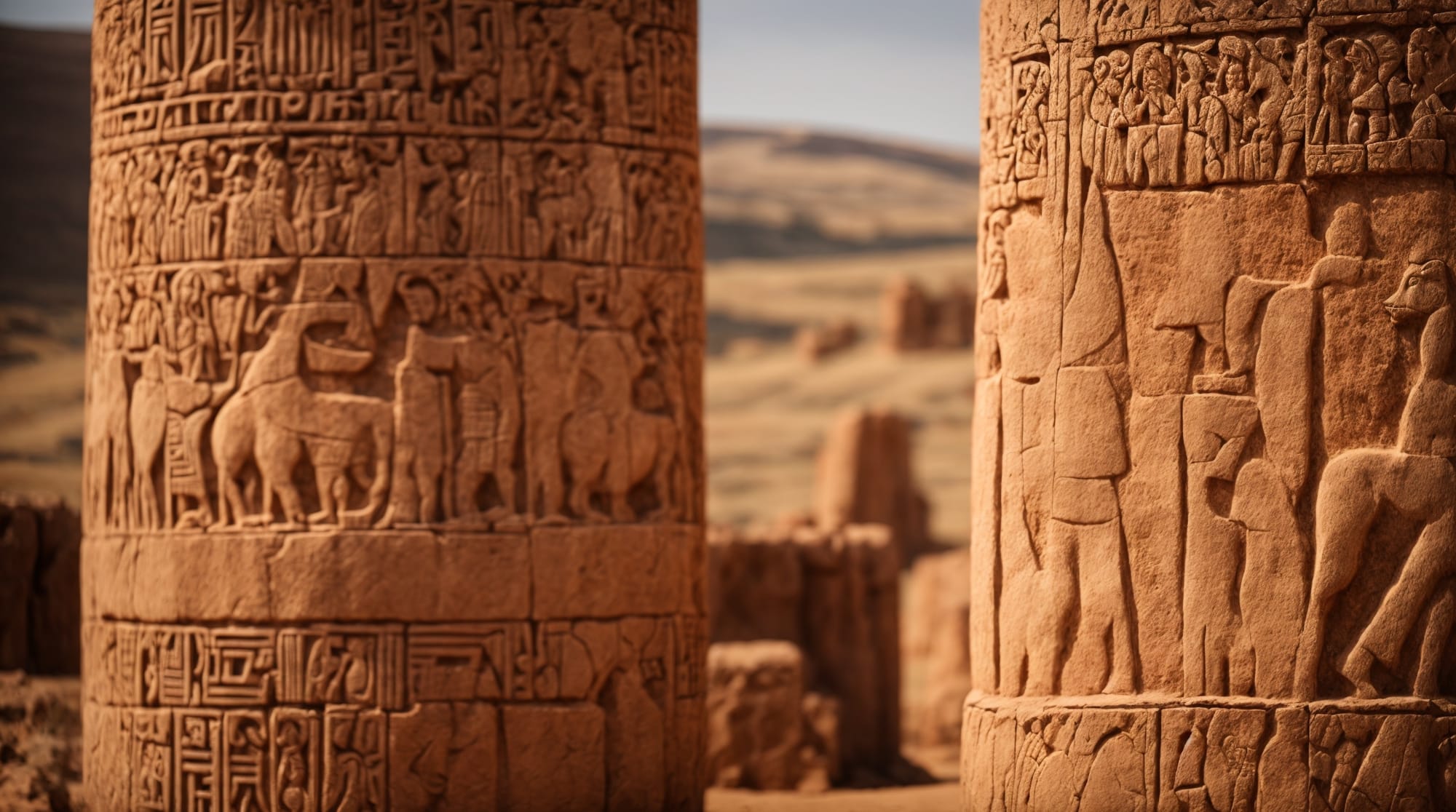 carvings Detailed carving on Gobekli Tepe's pillar depicting wild animals