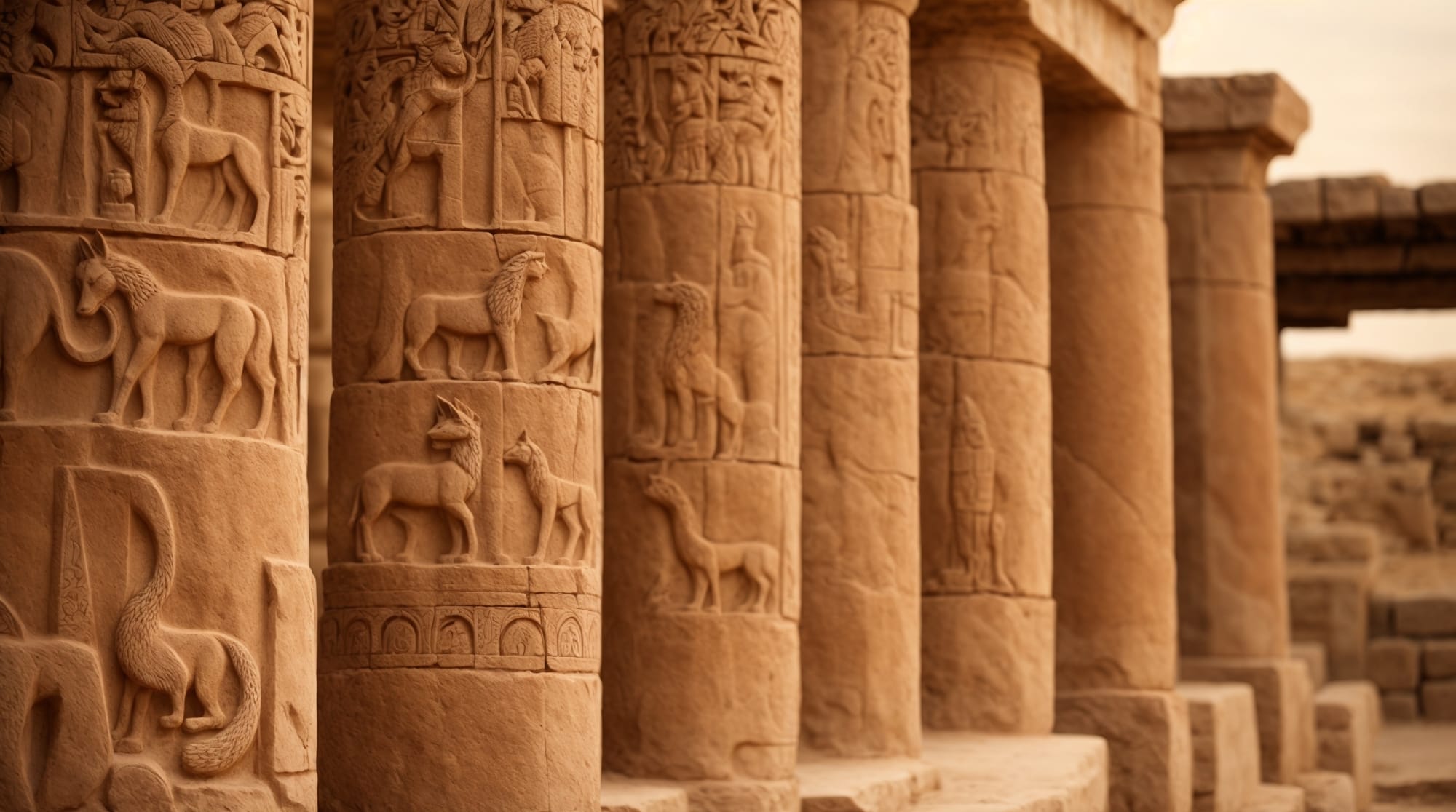 Detailed carvings of foxes, lions, and scorpions on the T-shaped pillars at Göbeklitepe.