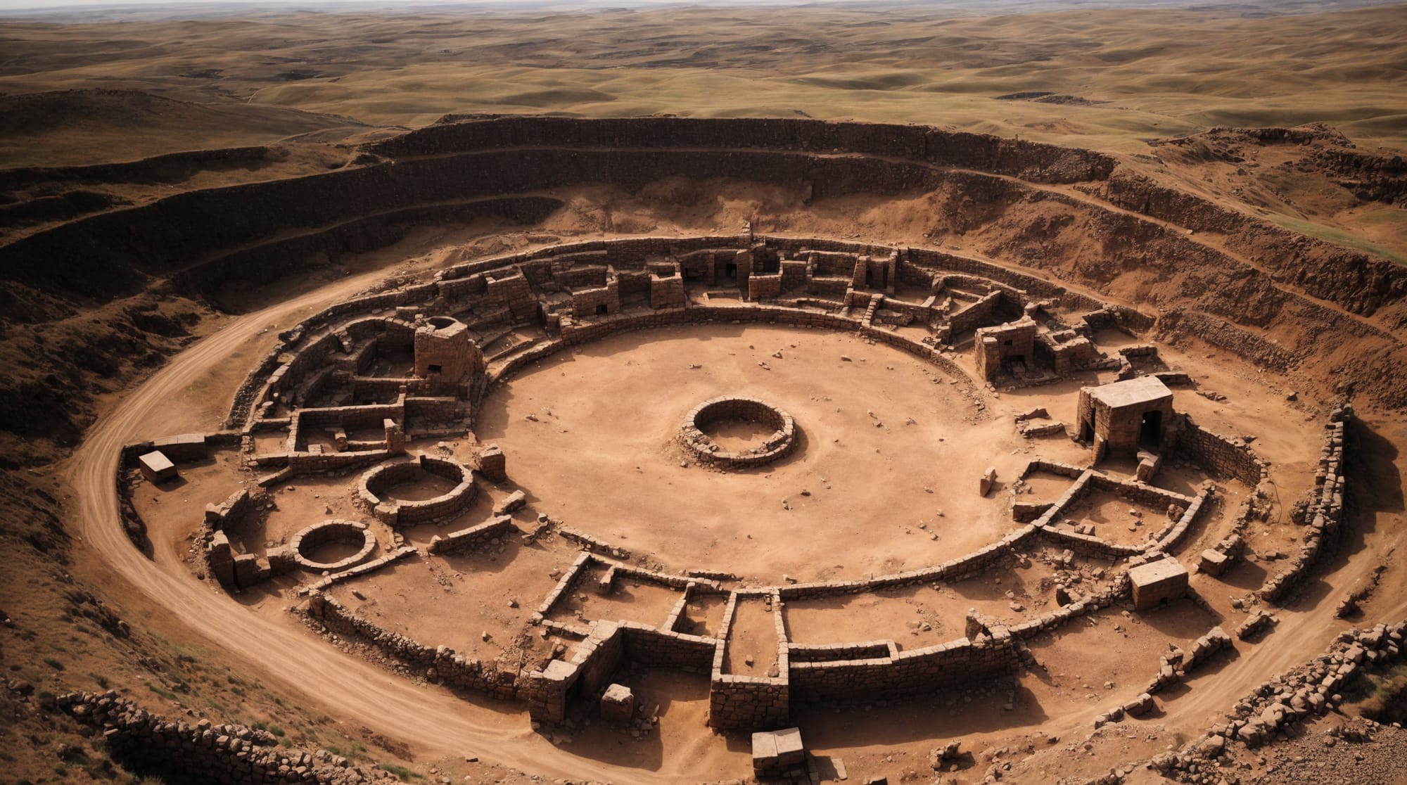 Gobekli Tepe aerial view of Gobekli Tepe showing circular arrangements