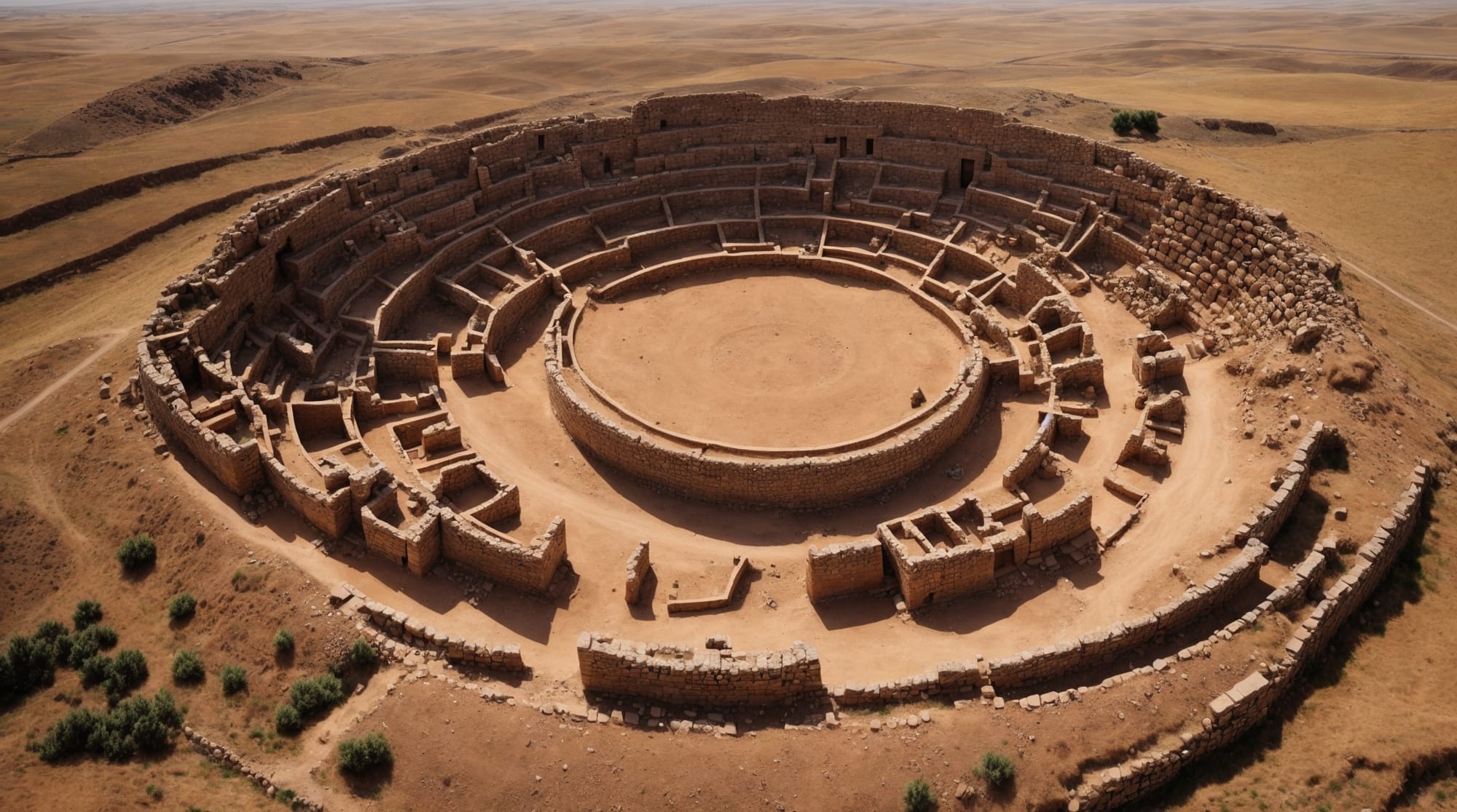 Aerial view of the circular stone arrangements at Gobekli Tepe