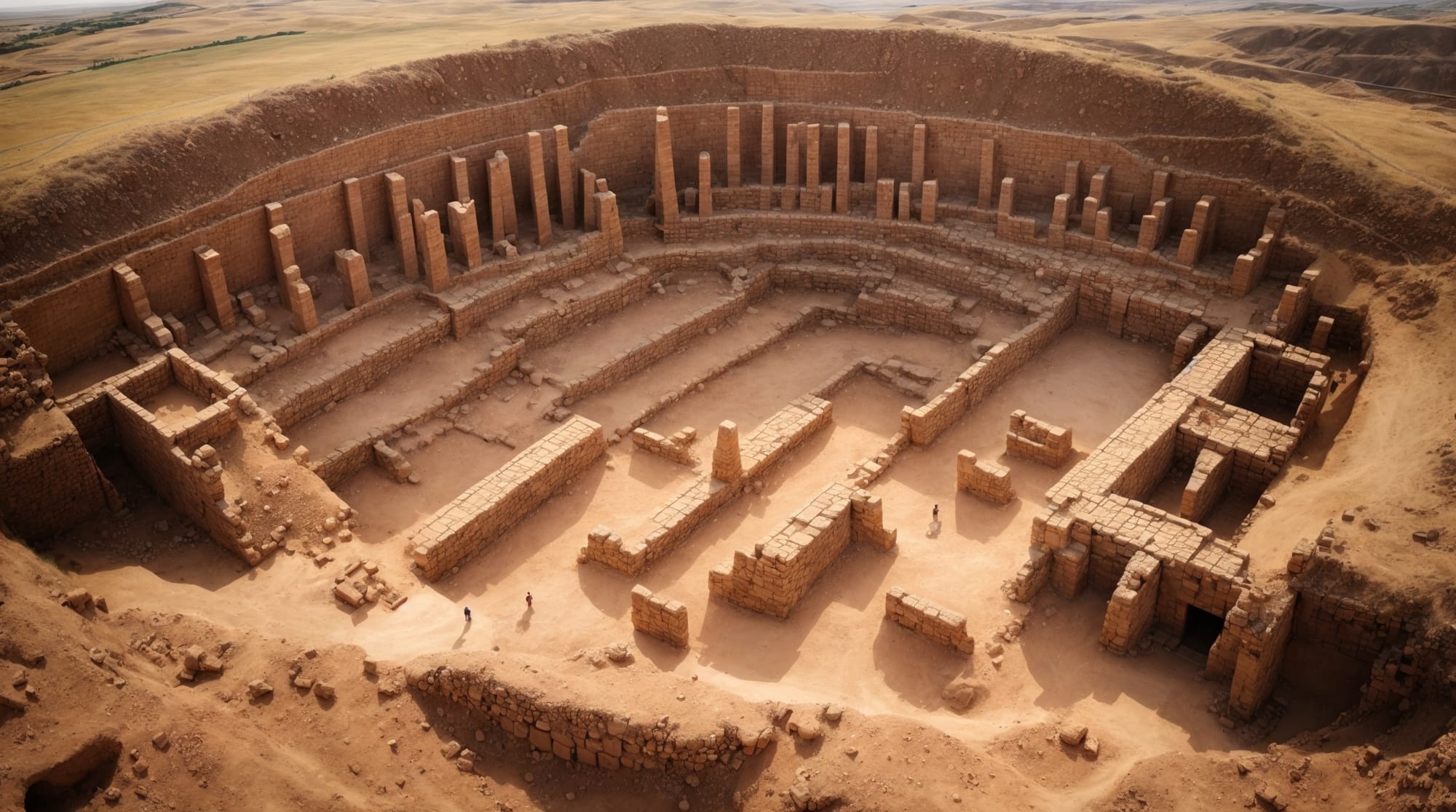 Gobekli Tepe aerial view Aerial view of the stone pillars at Gobekli Tepe depicting carvings