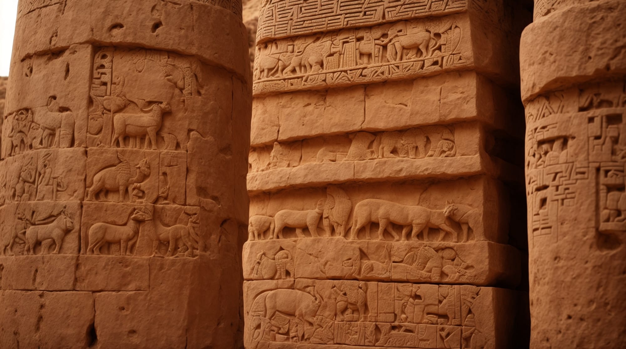 Gobekli Tepe carvings Detailed carvings on Gobekli Tepe's pillars showcasing wild boars and foxes