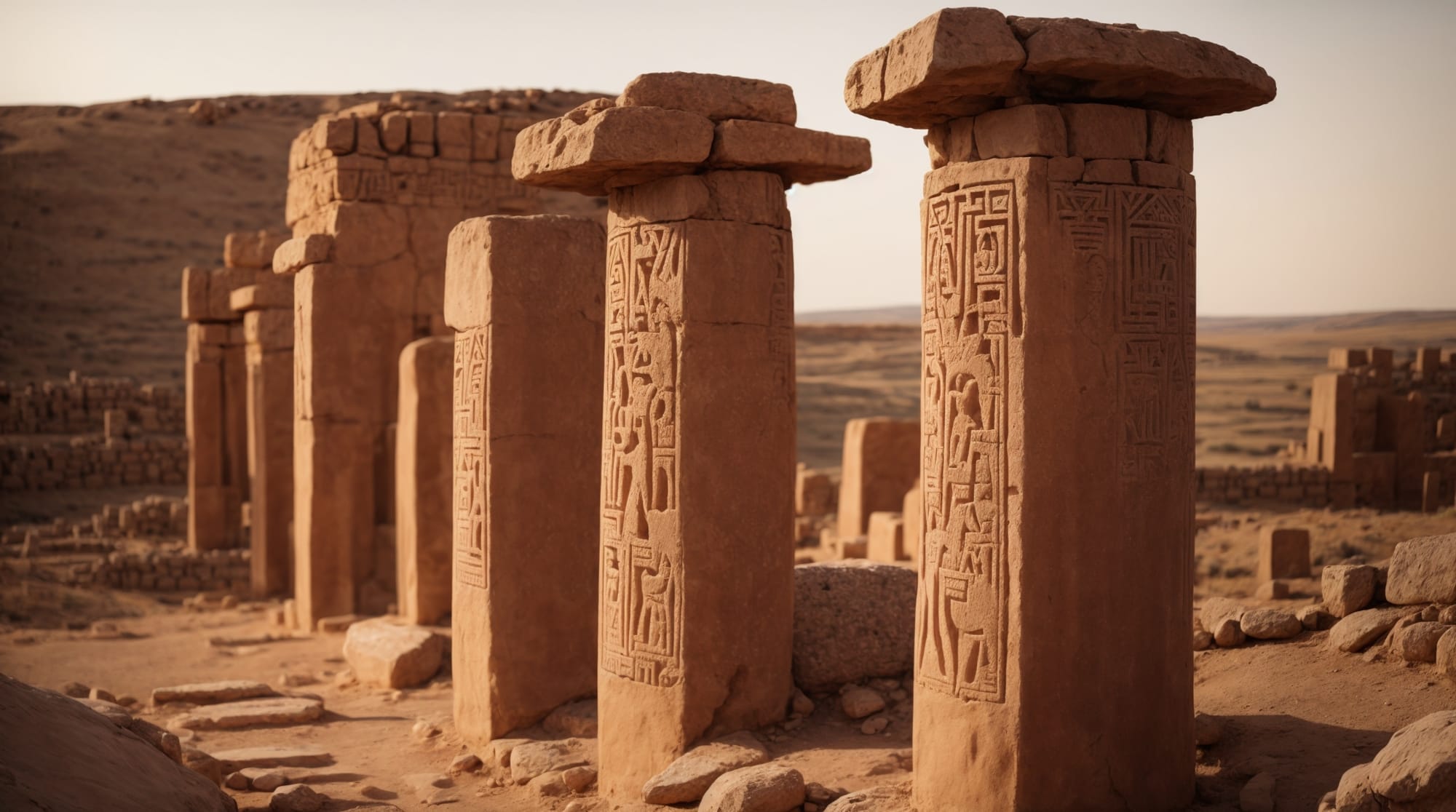 Gobekli Tepe pillars Carved pillars of Gobekli Tepe with intricate animal motifs