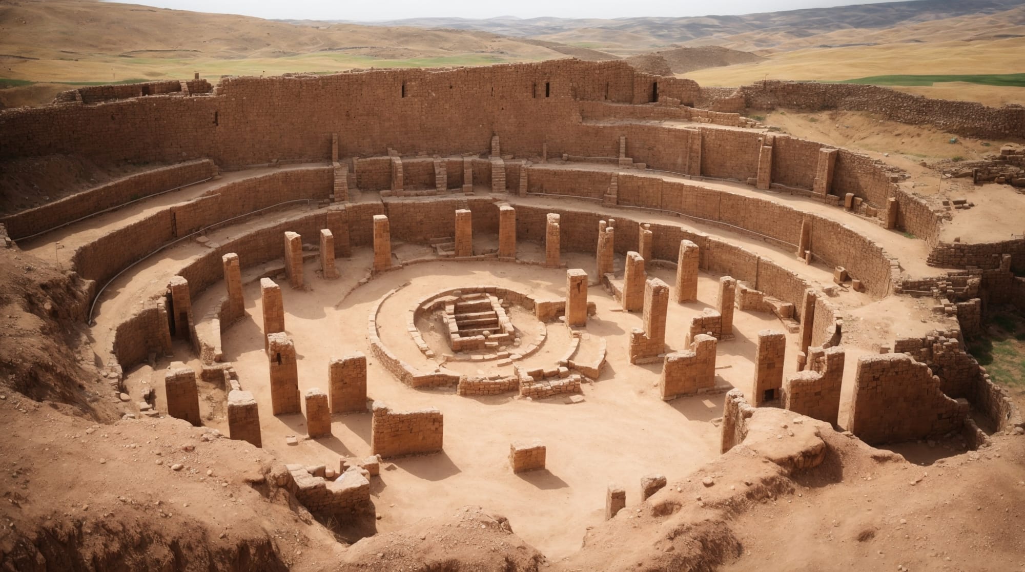 Aerial view of Göbeklitepe showing the arrangement of pillars