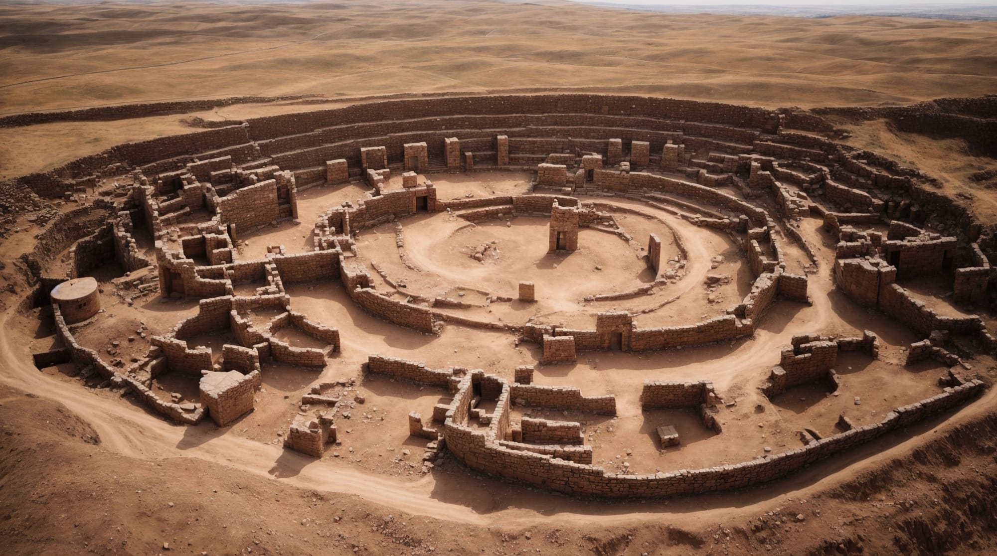 Göbeklitepe Aerial view of Göbeklitepe showing circular arrangements of massive T-shaped pillars