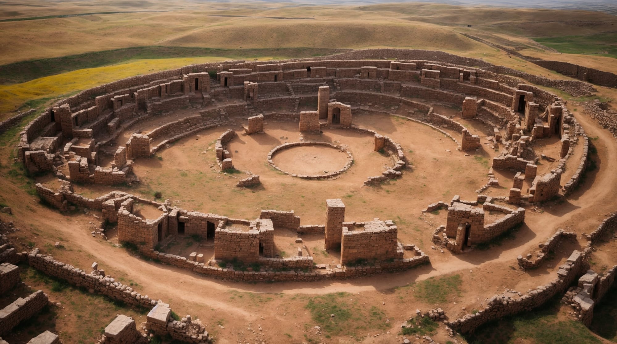 Göbeklitepe Aerial view of the circular stone pillars at Göbeklitepe