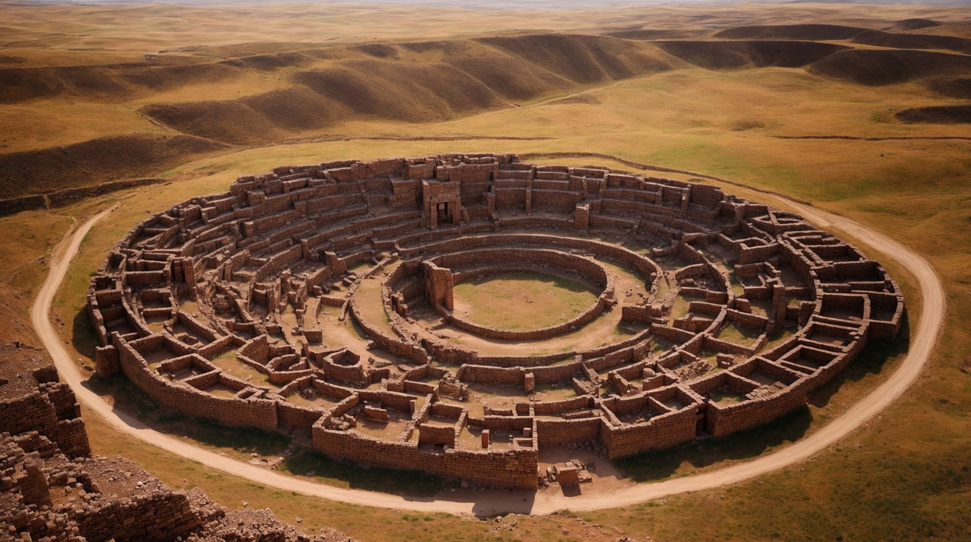 Aerial view of Göbeklitepe showing all stone circles