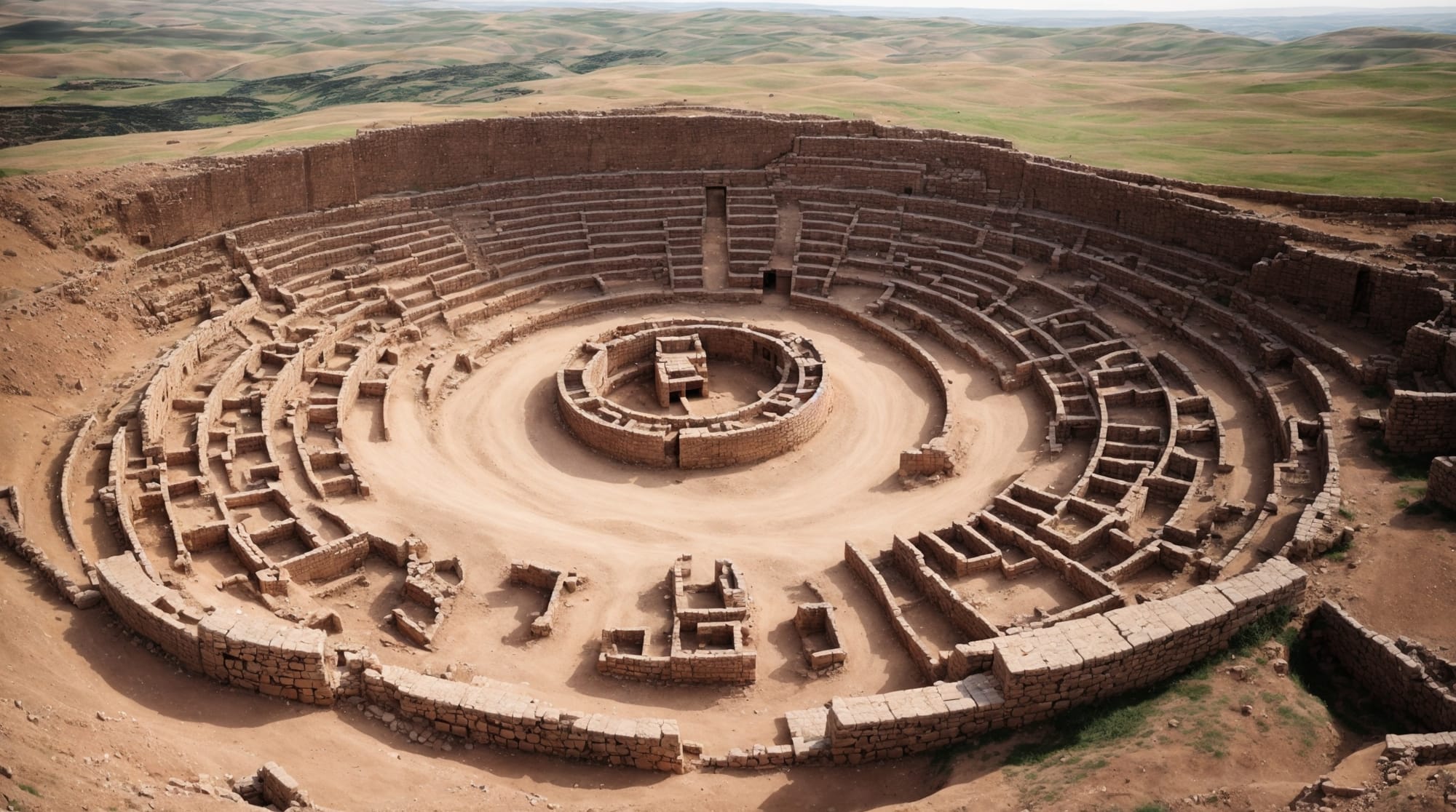 Göbeklitepe An aerial view of the circular arrangements of the pillars at Göbeklitepe