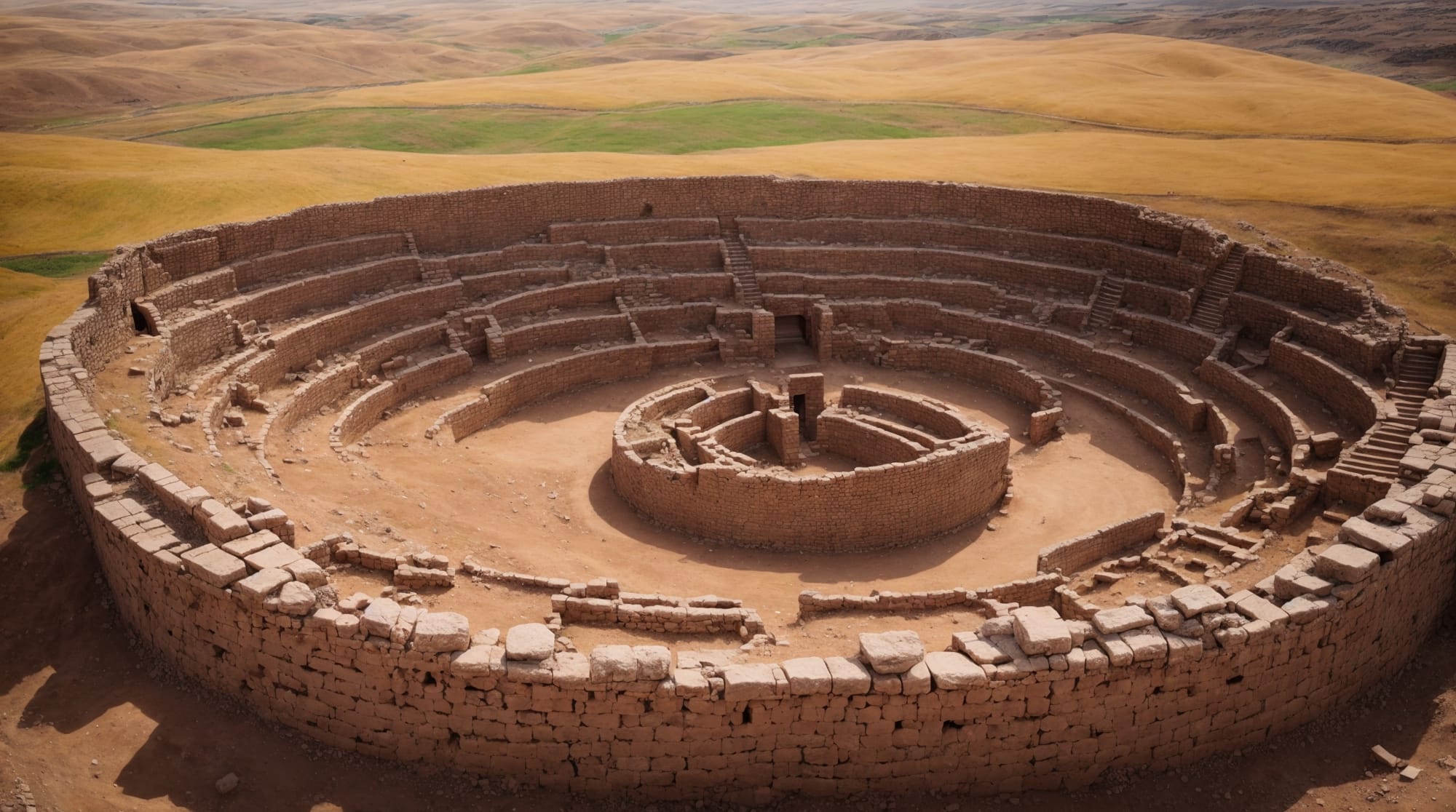 Aerial view of the circular enclosures at Göbeklitepe