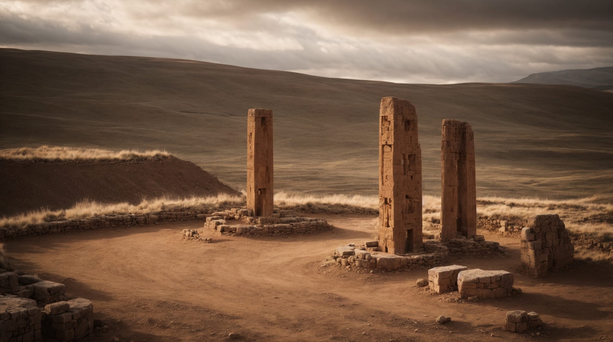 Göbeklitepe Illustration of Göbeklitepe pillars and carvings