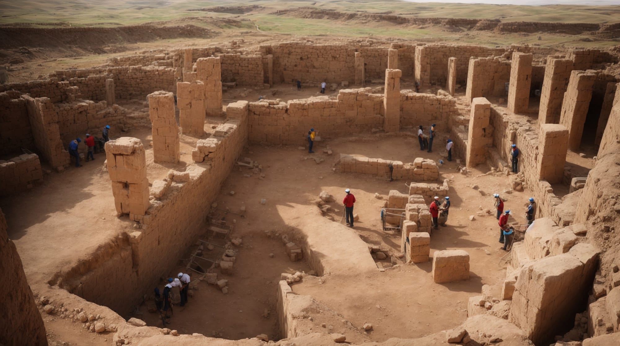 Göbeklitepe Archaeologists excavating Göbeklitepe stone pillars
