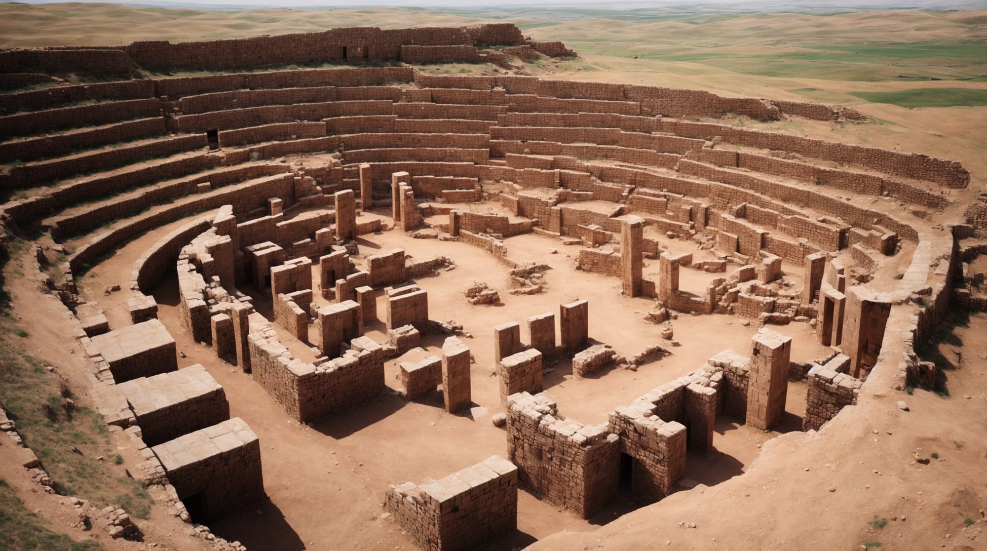 Göbeklitepe Aerial view of Göbeklitepe showing geometric alignment of pillars