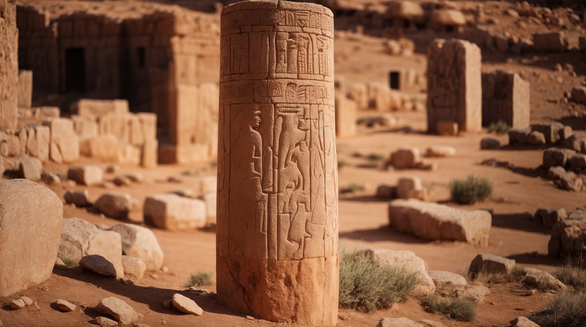Carved stone pillar with animal reliefs at Göbeklitepe