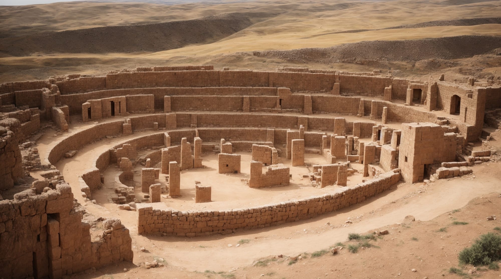 Göbeklitepe A panoramic view of Göbeklitepe showing the elaborate stone pillars and carvings