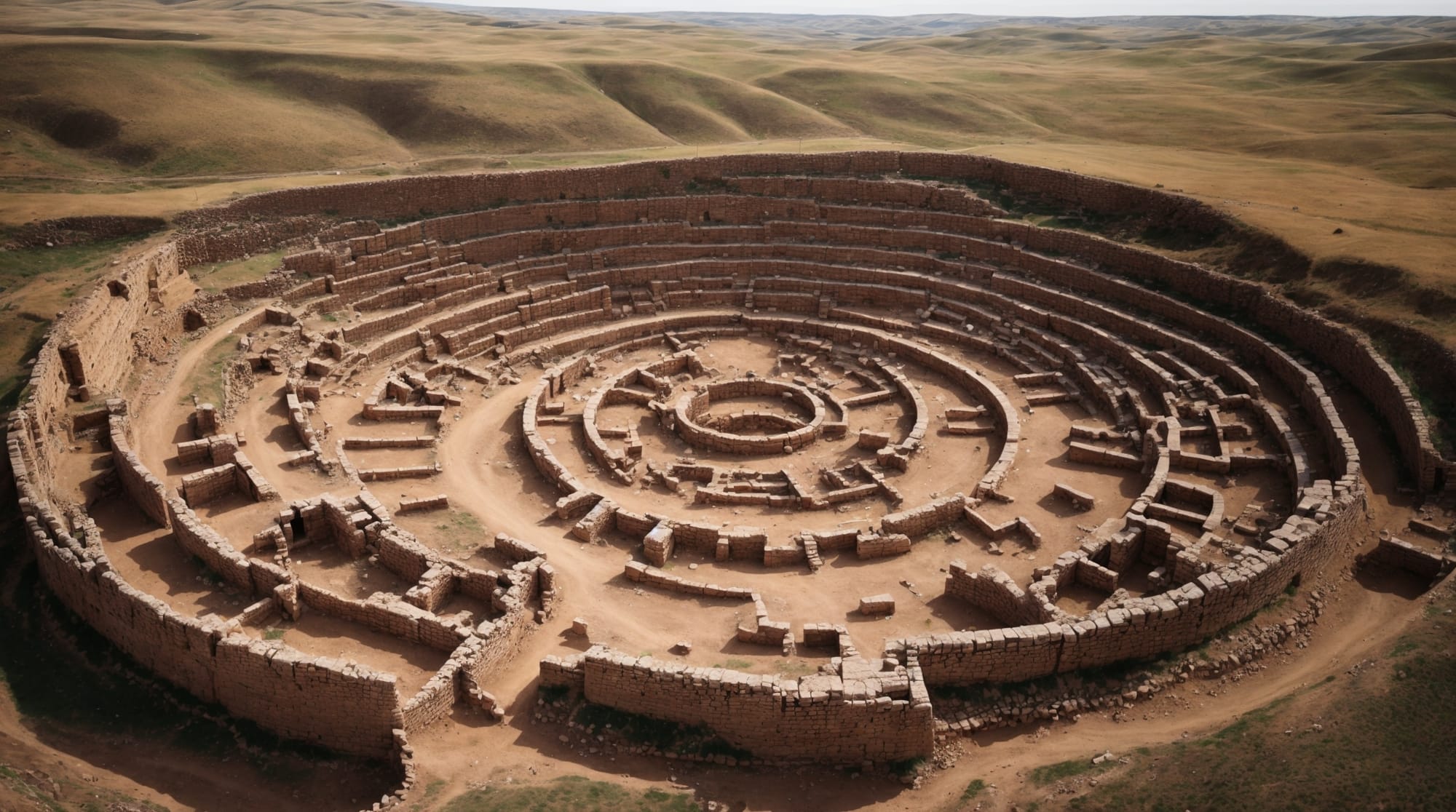 Göbeklitepe aerial Aerial view of Göbeklitepe showing circular arrangements of pillars.