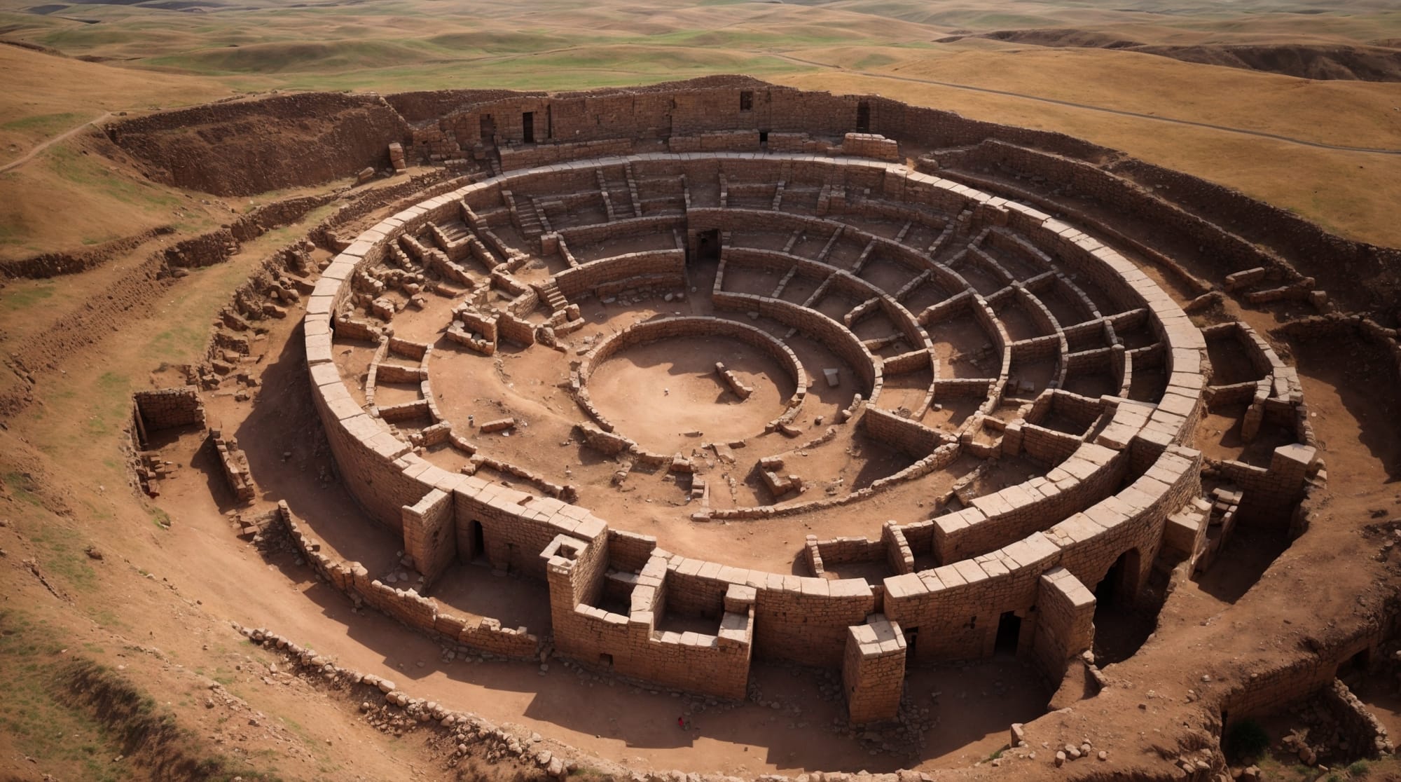 Göbeklitepe aerial Aerial view of Göbeklitepe showing circular arrangements of pillars