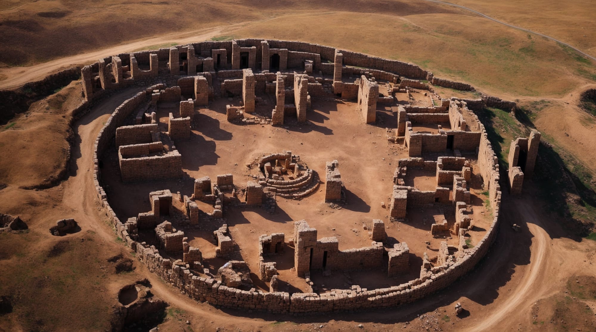 Göbeklitepe aerial view Aerial view of Göbeklitepe showing circular arrangements of pillars