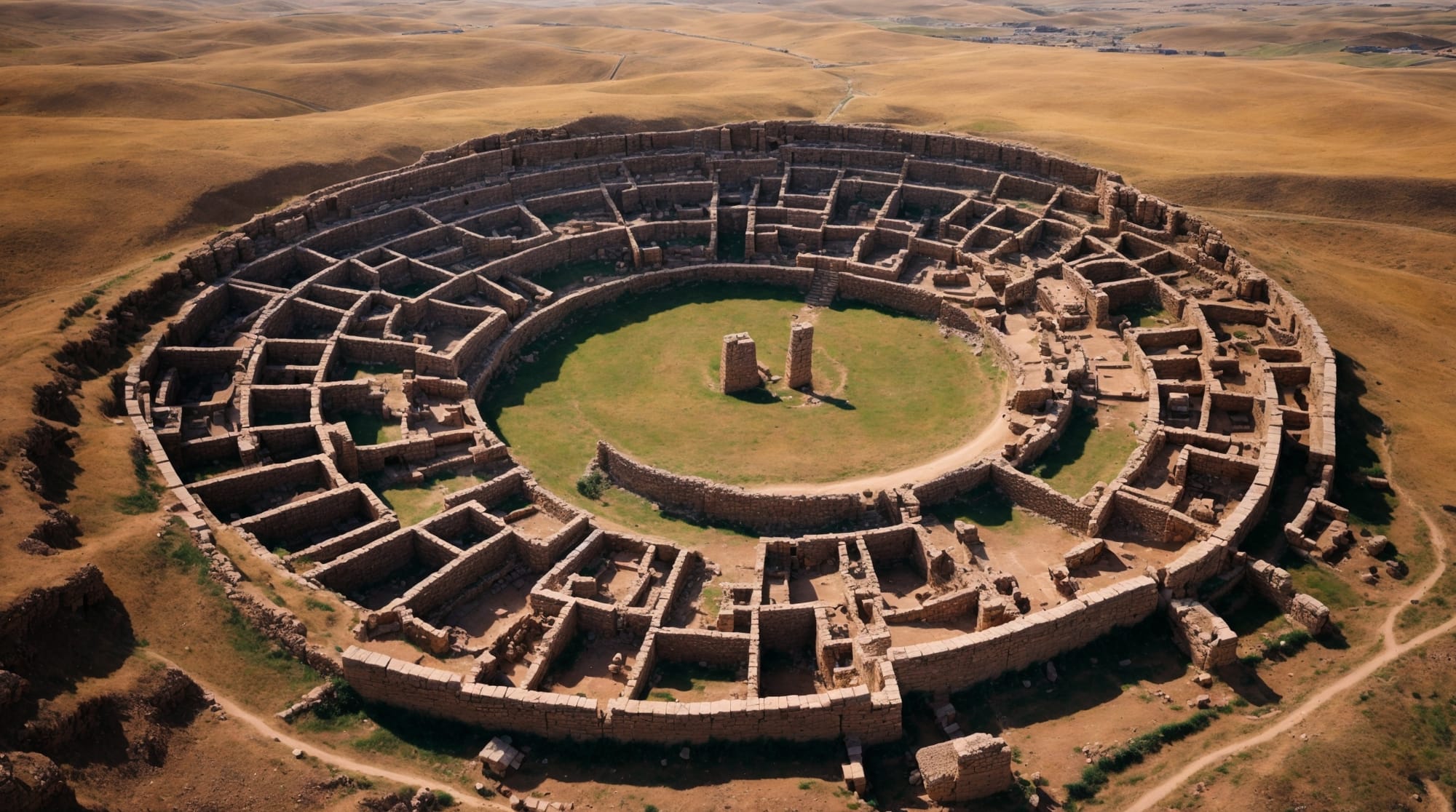 Göbeklitepe aerial view aerial view of Göbeklitepe showing circular structures and pillars