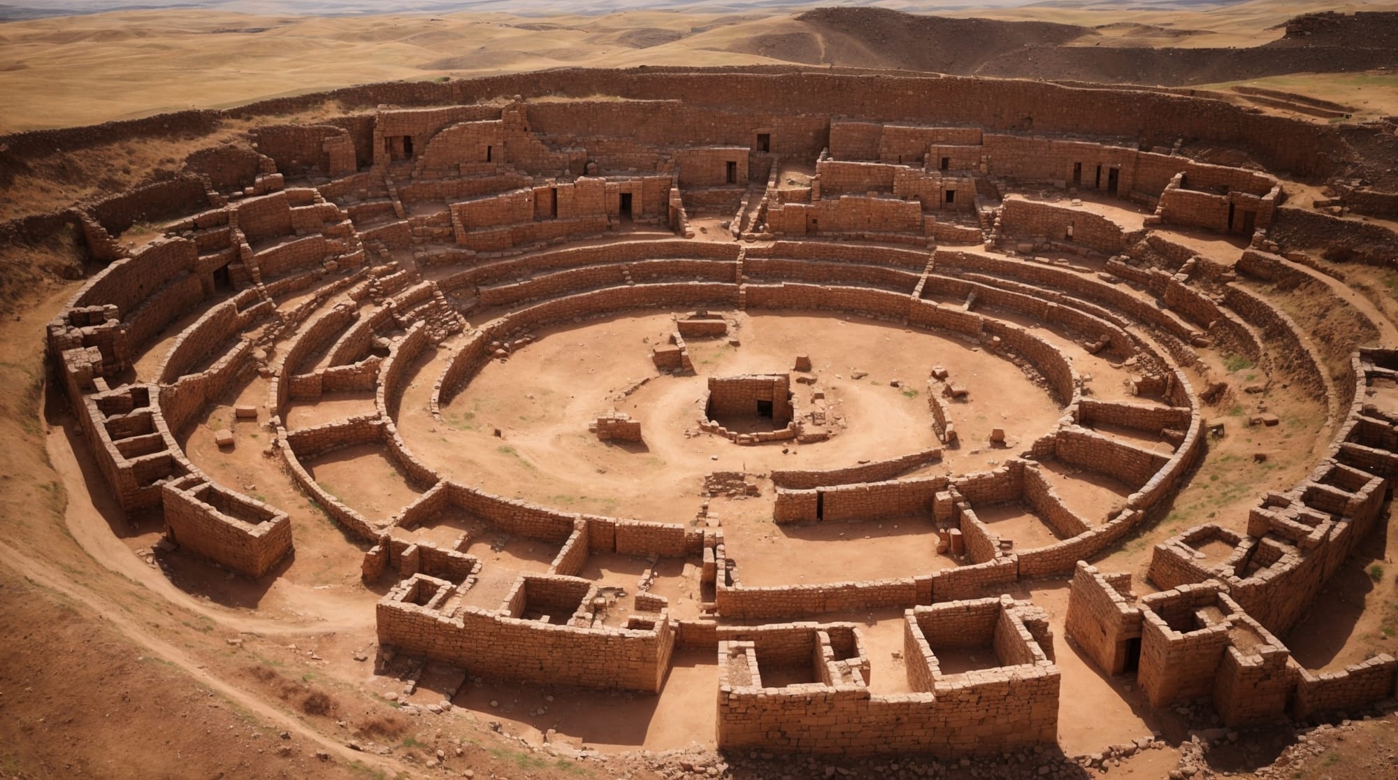 Göbeklitepe aerial view Aerial view of Göbeklitepe showing circular formations and carved pillars