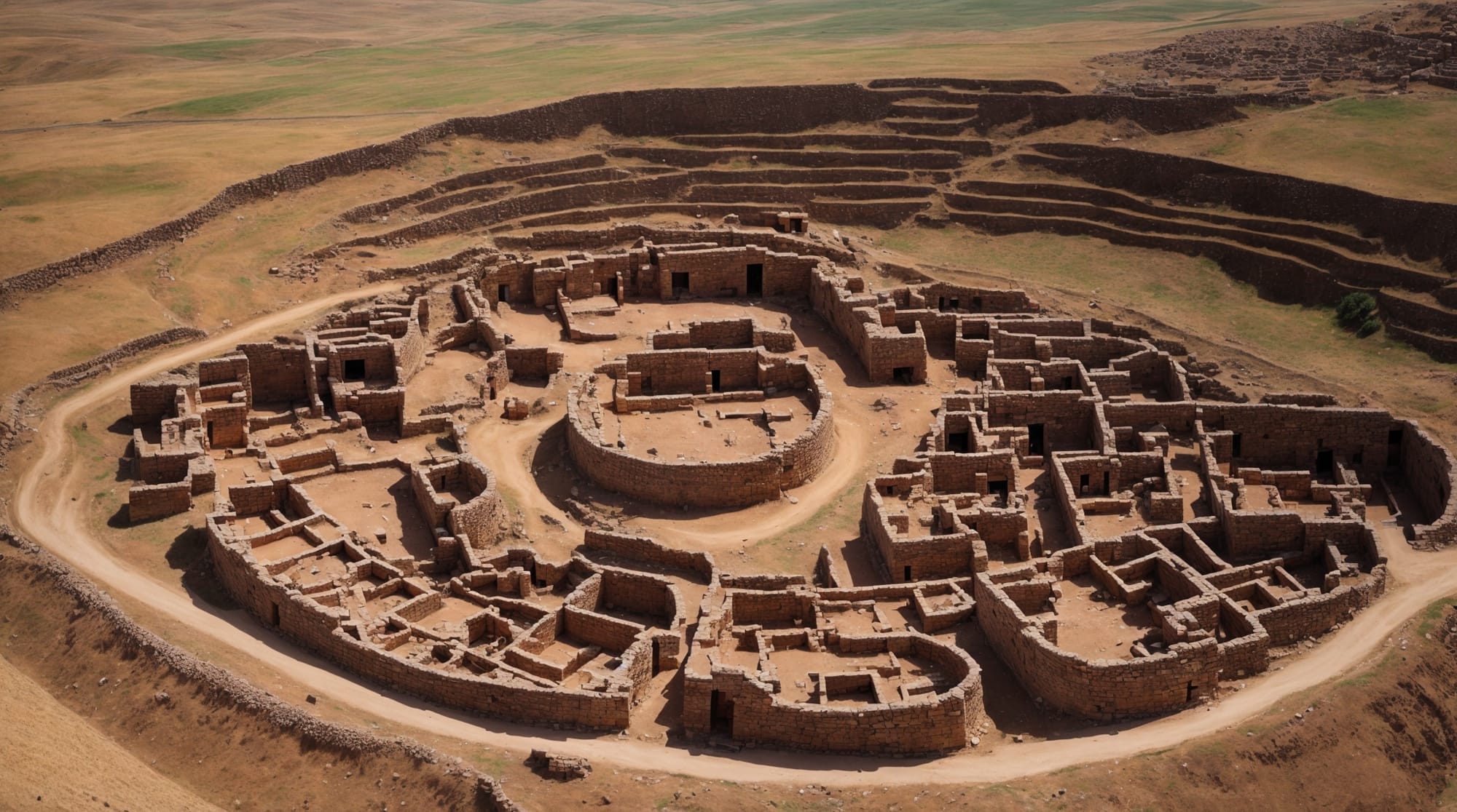 Göbeklitepe aerial view Aerial view of Göbeklitepe showing circular enclosures