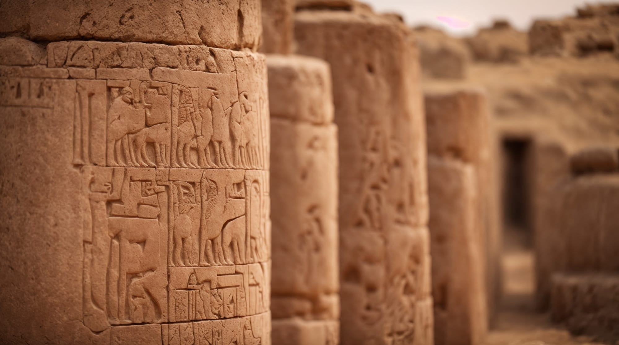 Close-up of carvings on Göbeklitepe's pillars depicting wild animals