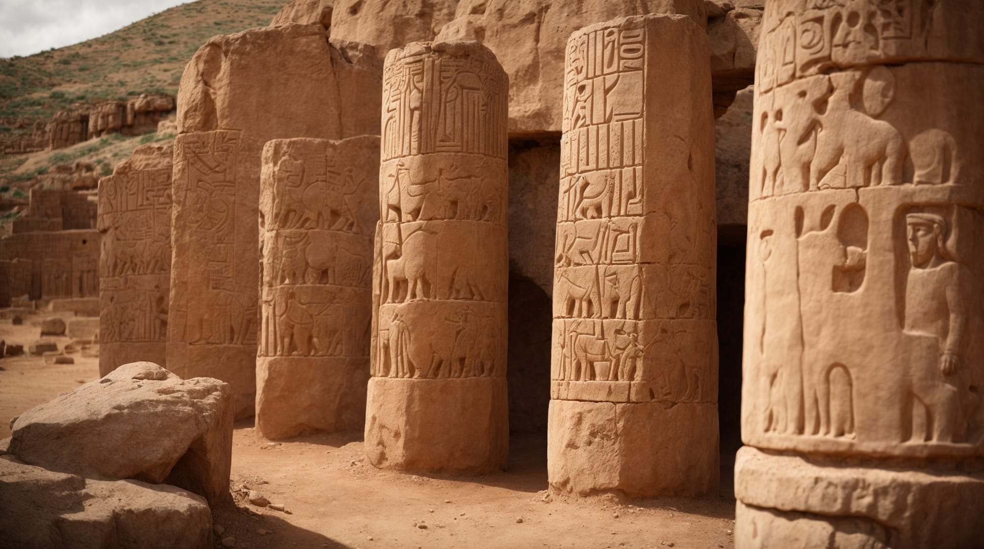 Carvings on Göbeklitepe's pillars depicting animals and symbols