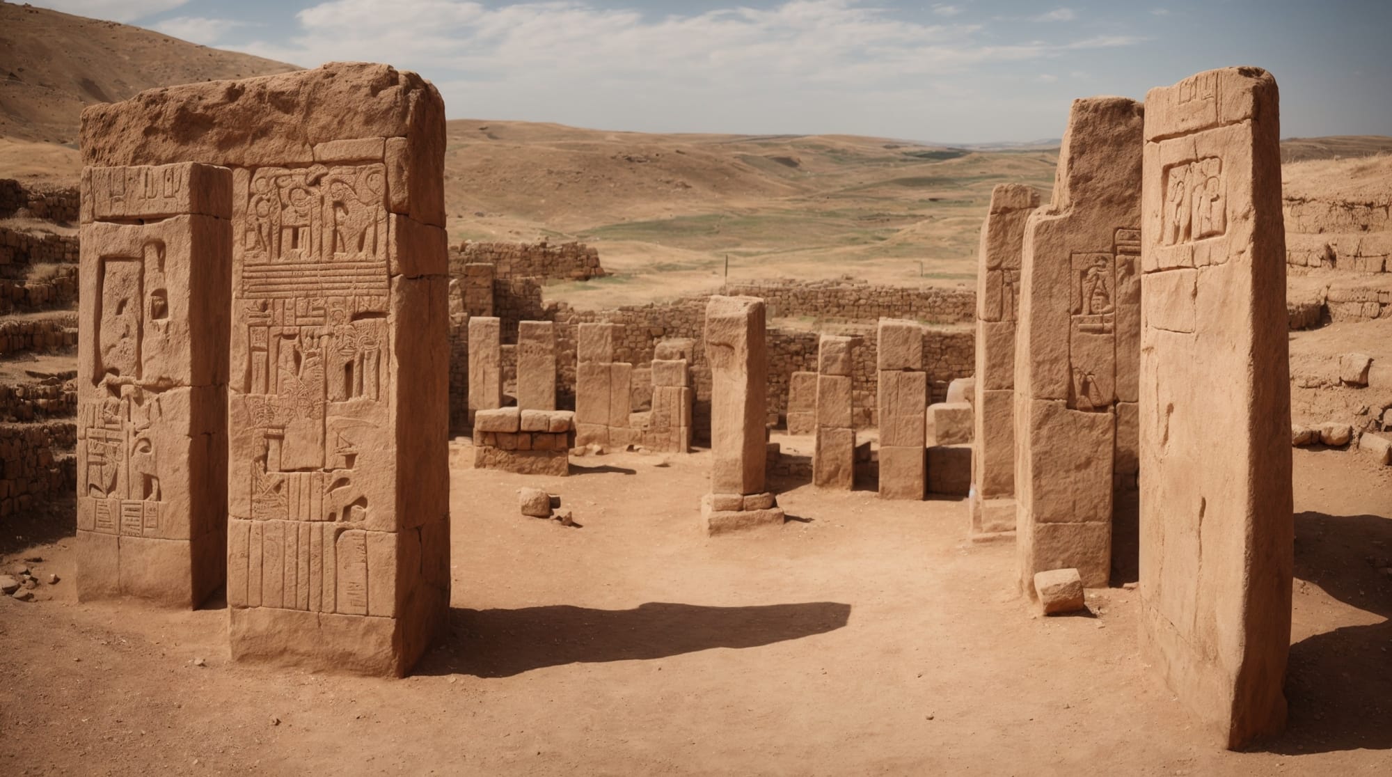 Göbeklitepe carvings illustration of Göbeklitepe's T-shaped pillars and carvings
