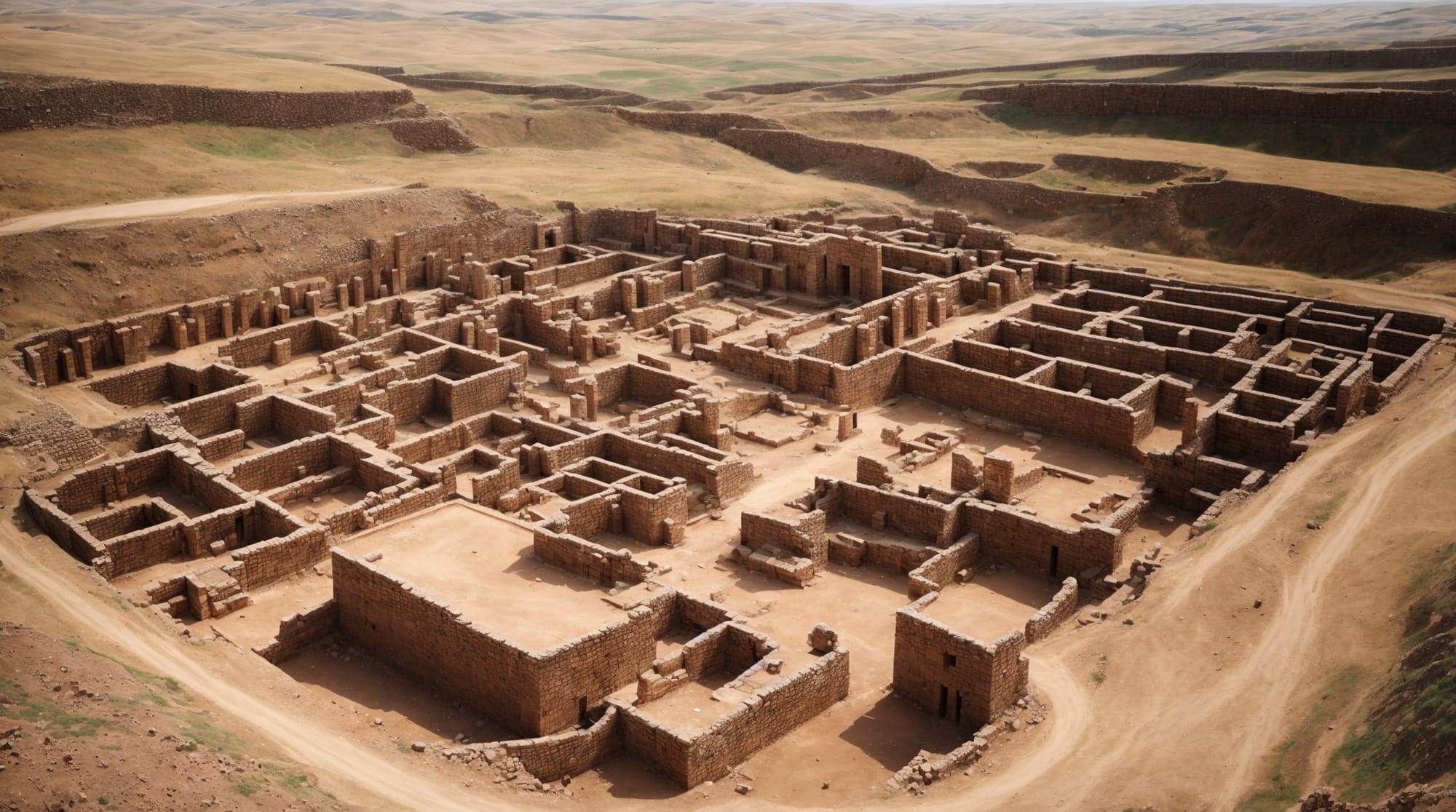 Göbeklitepe layout Aerial view showcasing the geometric layout of the enclosures and pillars at Göbeklitepe