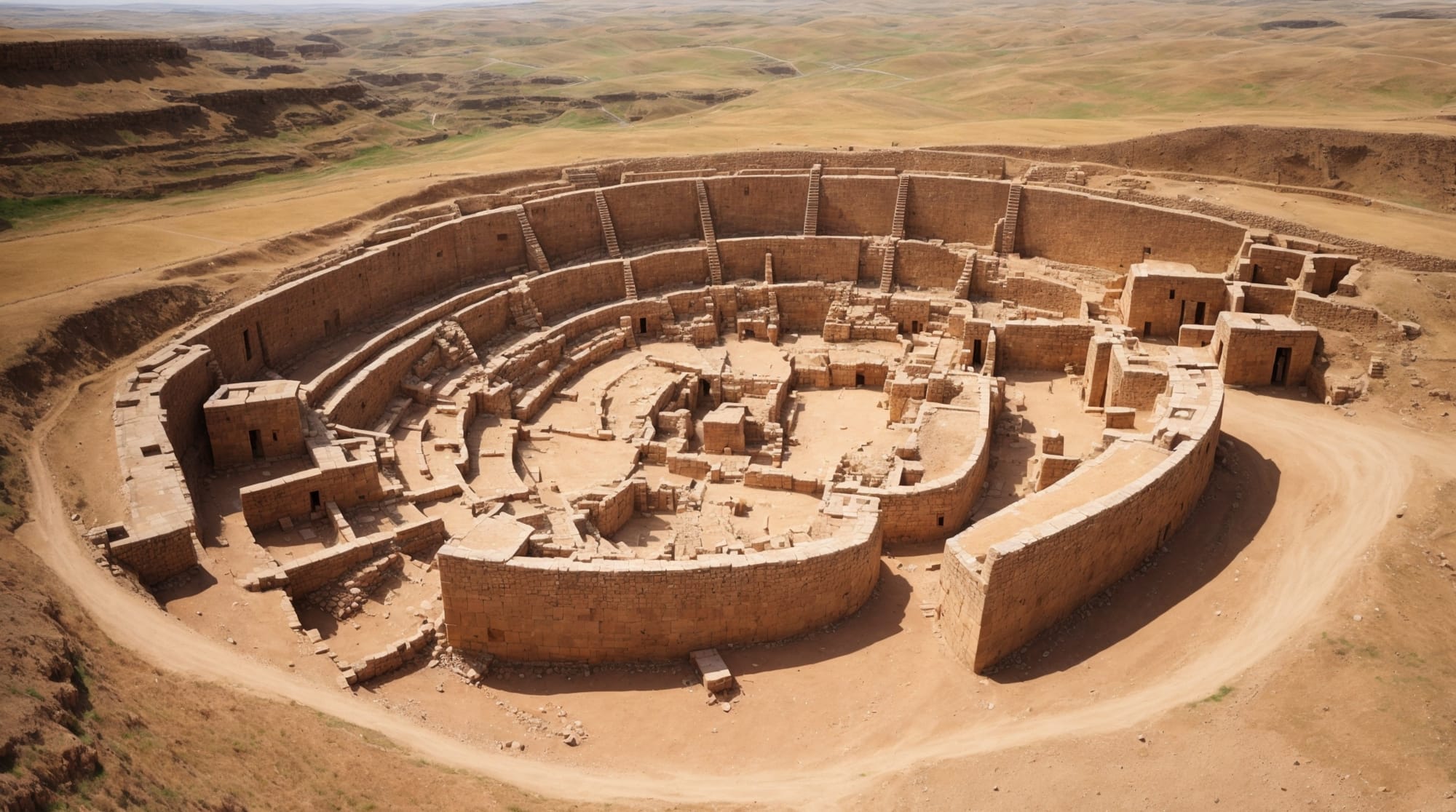 Göbeklitepe layout Aerial view showing the geometric layout of Göbeklitepe's temple complexes.