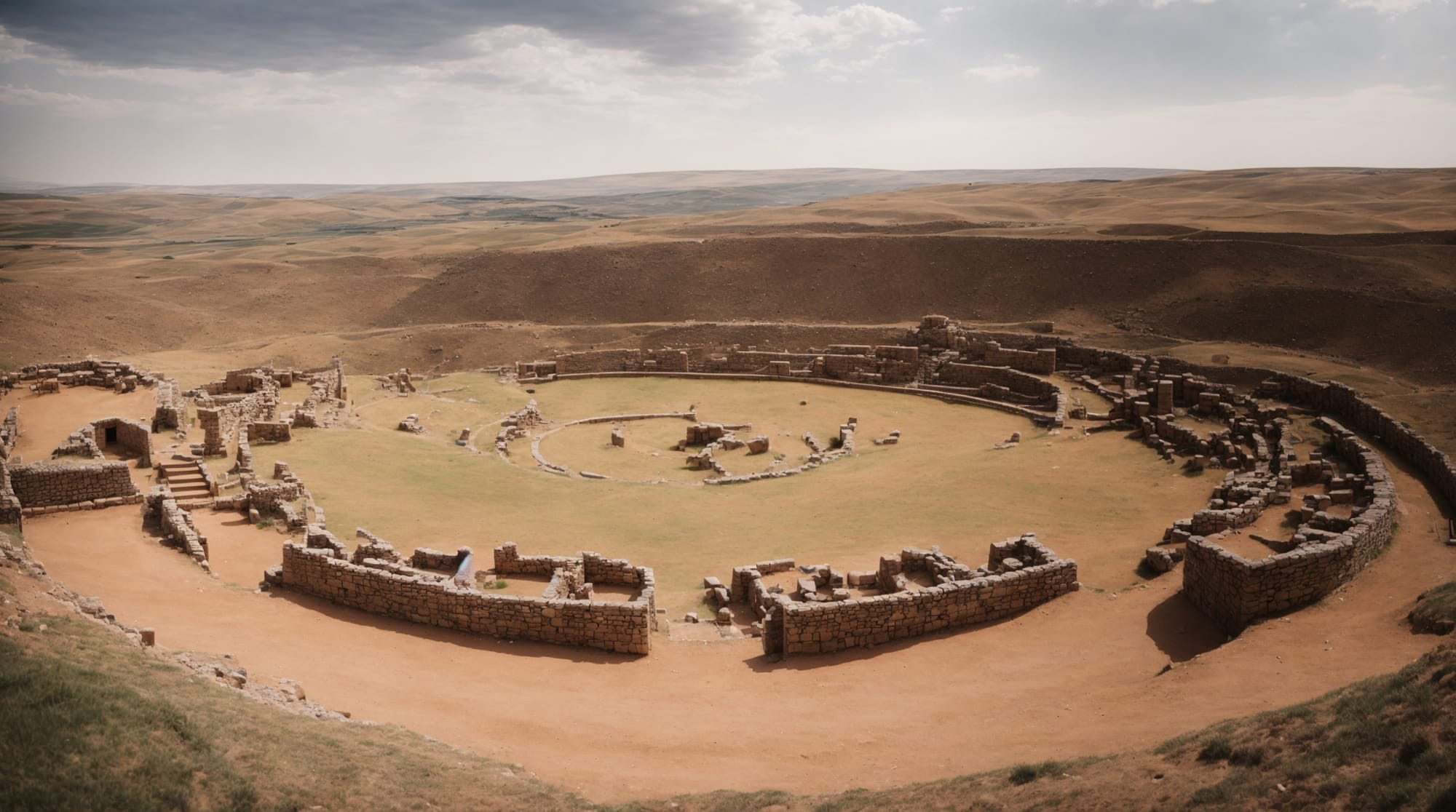 Göbeklitepe structures Panoramic view of the circular stone enclosures at Göbeklitepe