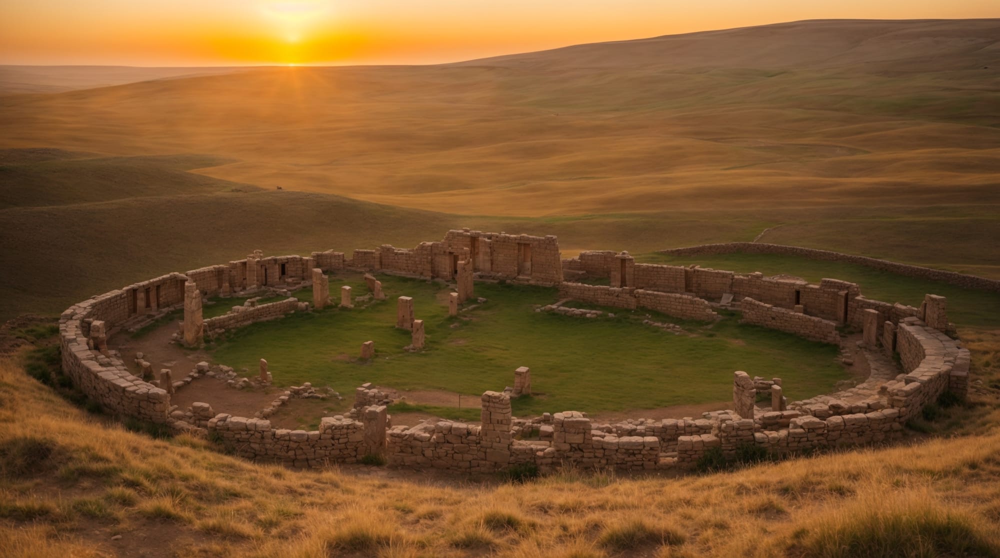 Göbeklitepe Summer Solstice A panoramic view of Göbeklitepe showing the alignment of its pillars with the sunrise during the summer solstice