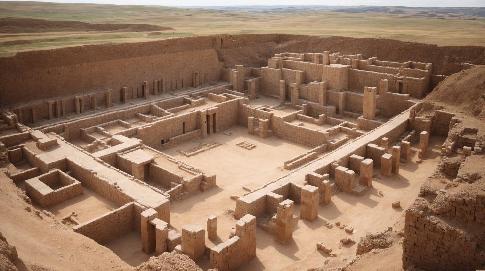 Reconstruction drawing of Göbeklitepe showing the layout of complexes and pillars