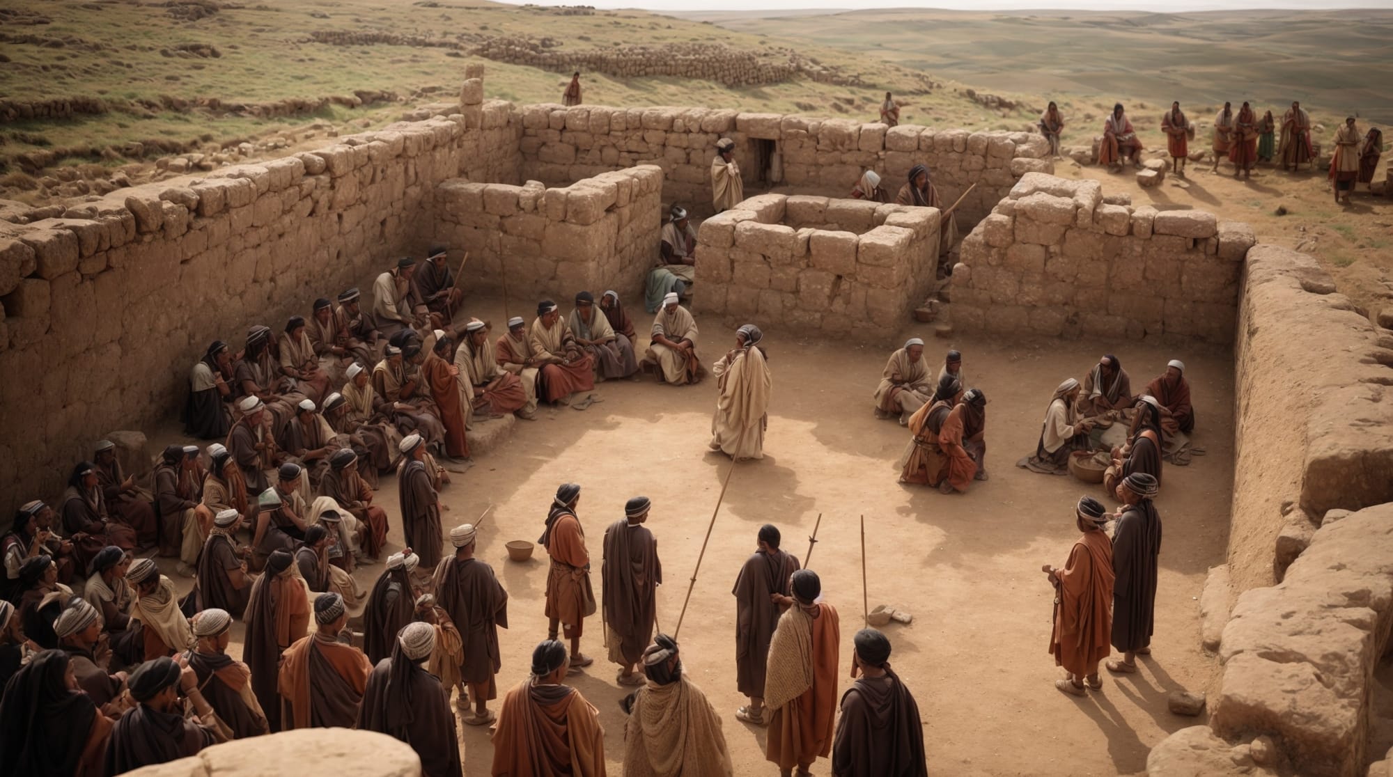 neolithic illustration showcasing ceremonial activities and communal gatherings at Gobekli Tepe