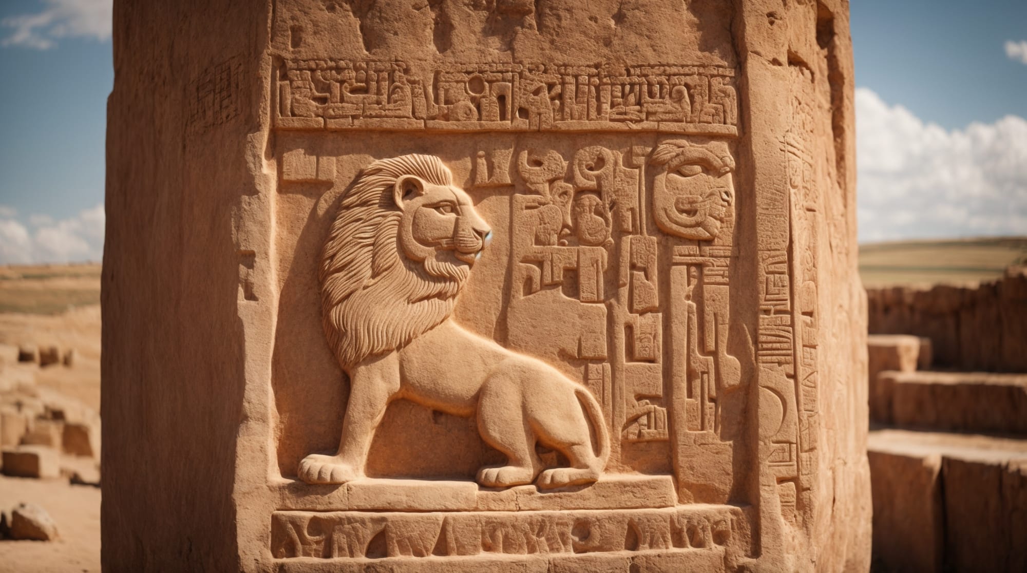 Neolithic art detailed carving of a lion on Göbeklitepe's pillar