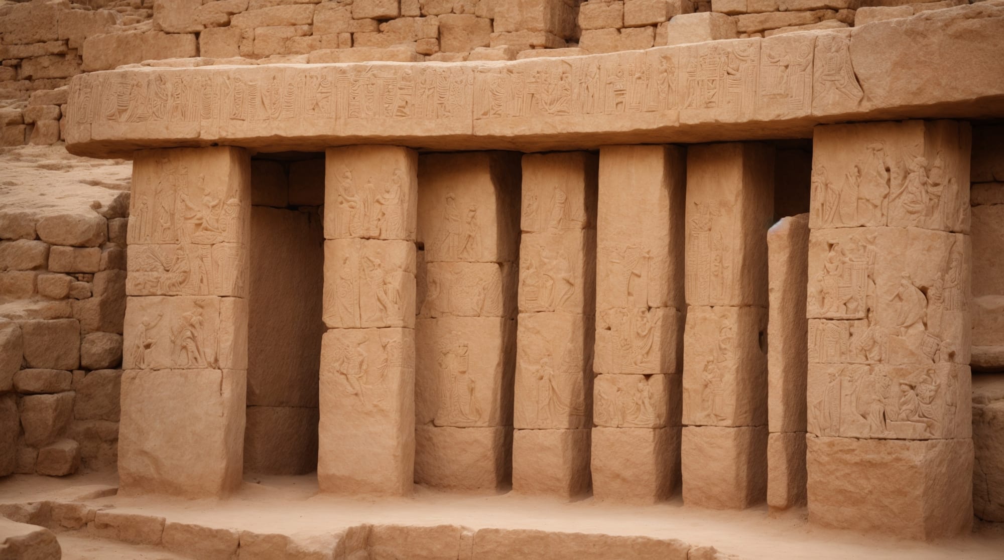 Detailed carvings on the stone pillars at Göbeklitepe, depicting various animals