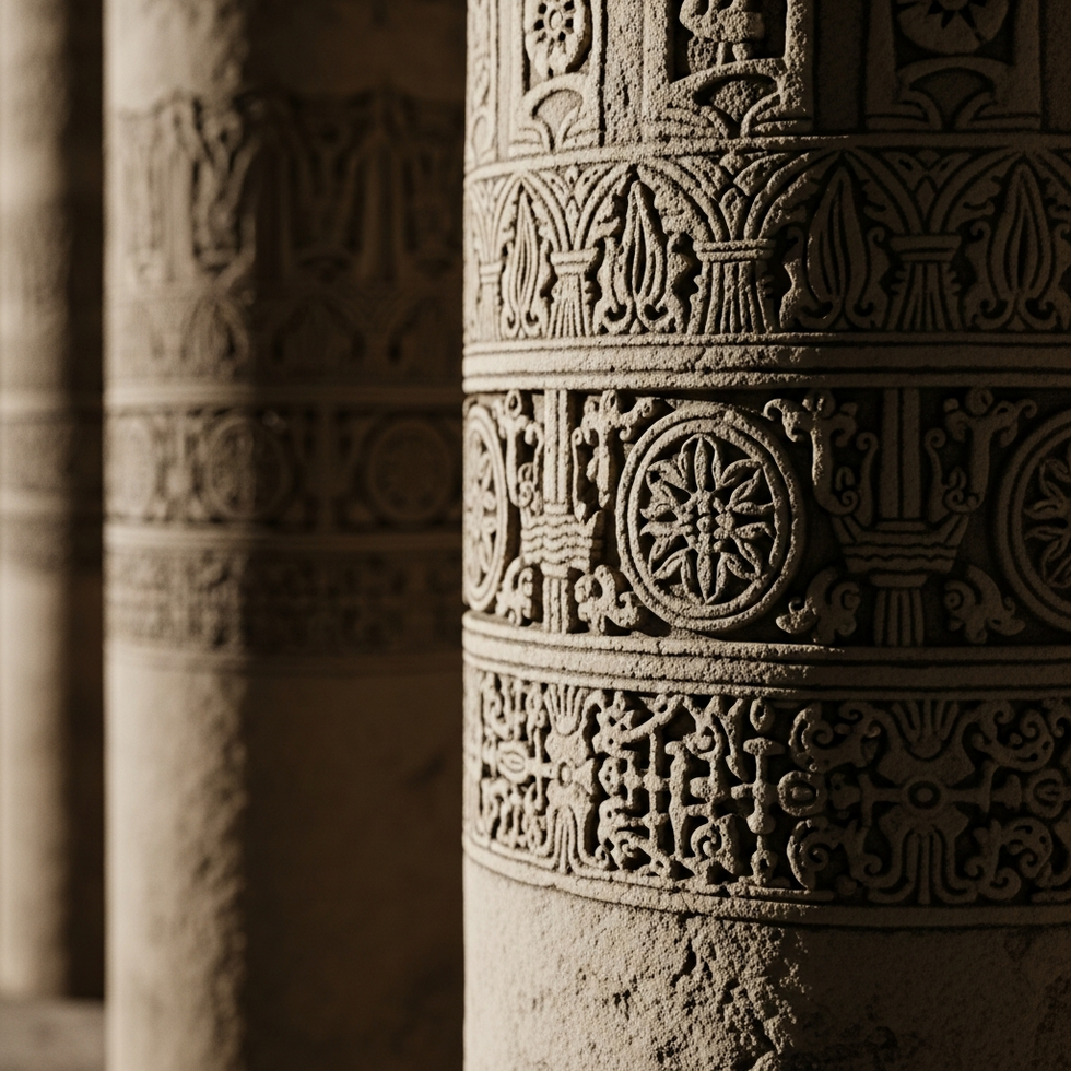 Close-up images of the carvings on Gobeklitepe's pillars demonstrating advanced relief work and symbolic artwork, emphasizing craftsmanship.