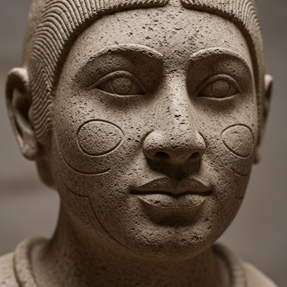 Close-up of the gobeklitepe human statue highlighting facial features and craftsmanship