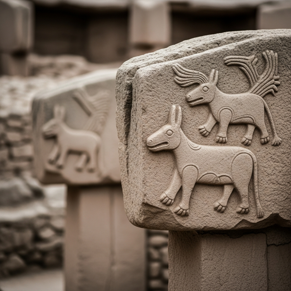 Close-up of carved animal motifs on stone pillars at Göbekli Tepe highlighting craftsmanship