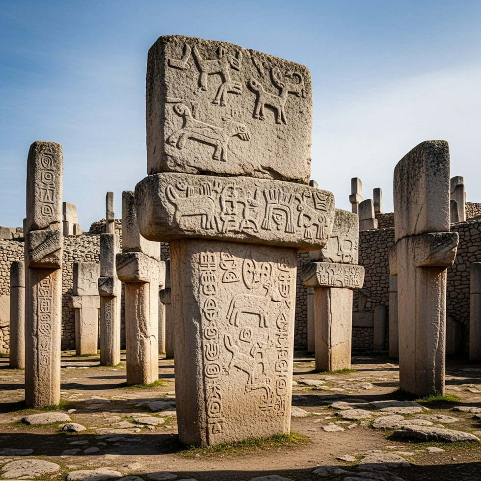 Header image of the ancient stone pillars at Gobeklitepe, showcasing its monumental scale and intricate carvings