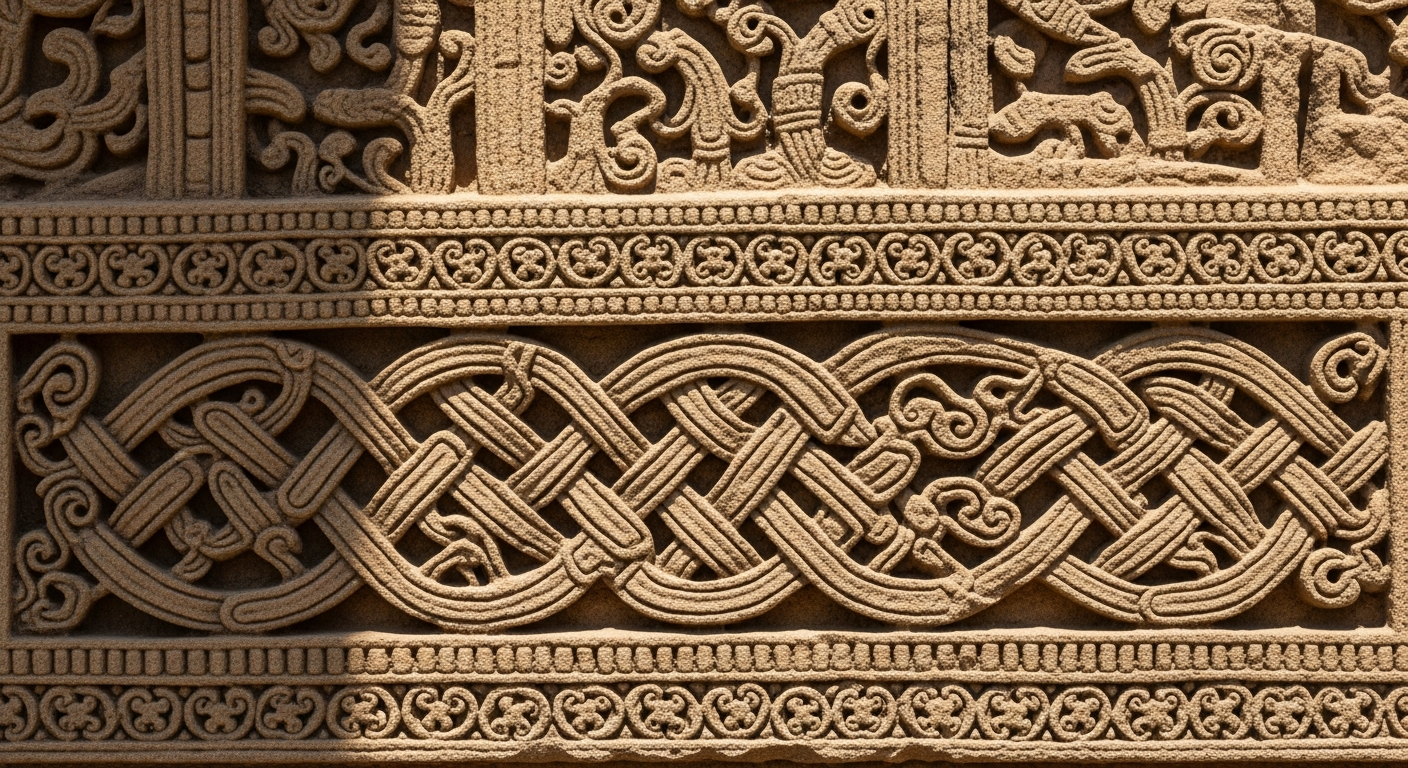 stone carvings Close-up of ancient stone carvings showcasing intricate details and precise engineering techniques, with soft lighting emphasizing craftsmanship