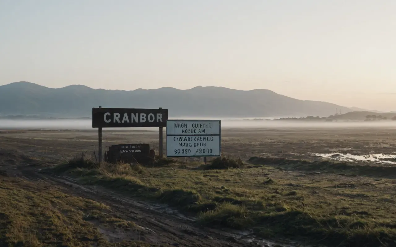 prehistoric landscape reconstruction A wide panoramic view of a muddy coastal plain at dawn with mist rising from the ground and distant hills under a pale sky showing no water or modern structures.